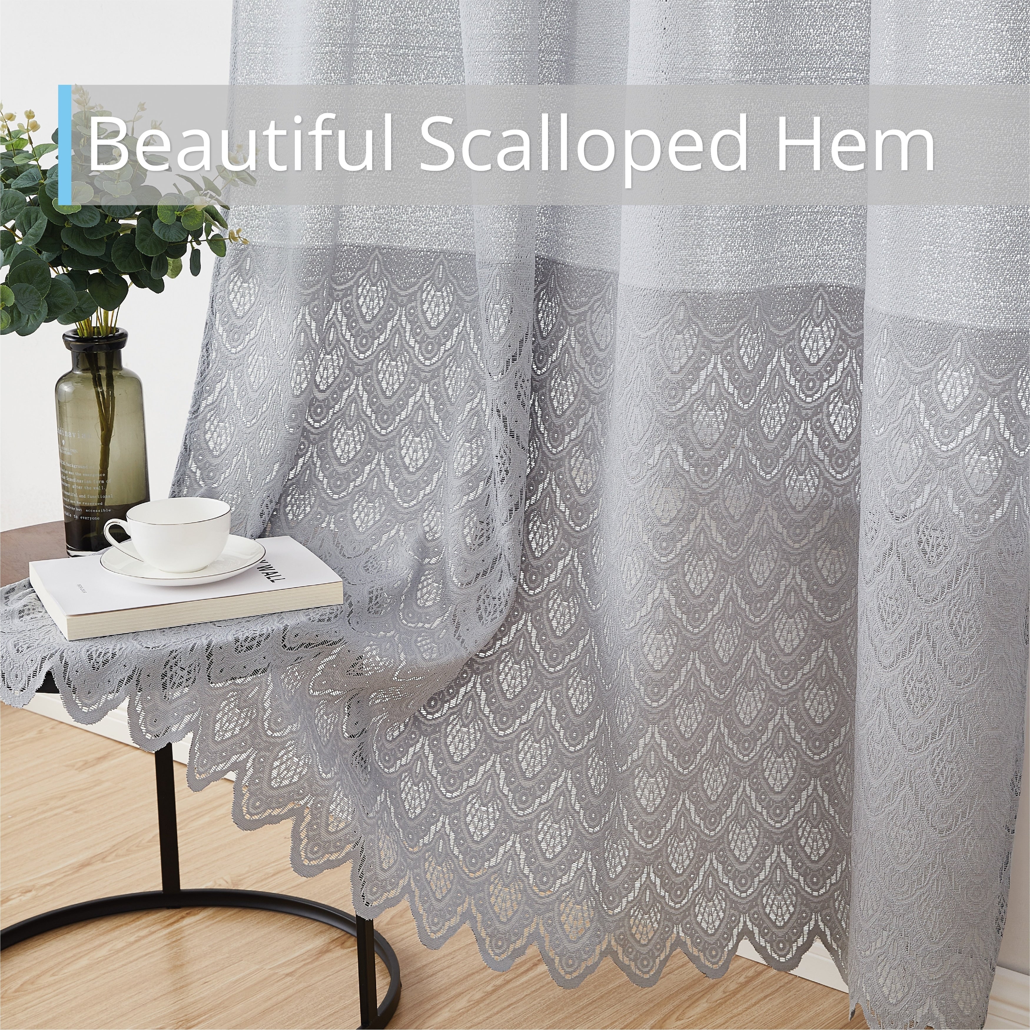 HLC.me Monaco Premium Soft Decorative Ombre Lace Semi Sheer Light Filtering Rod Pocket Window Curtain Panels - Set of 2