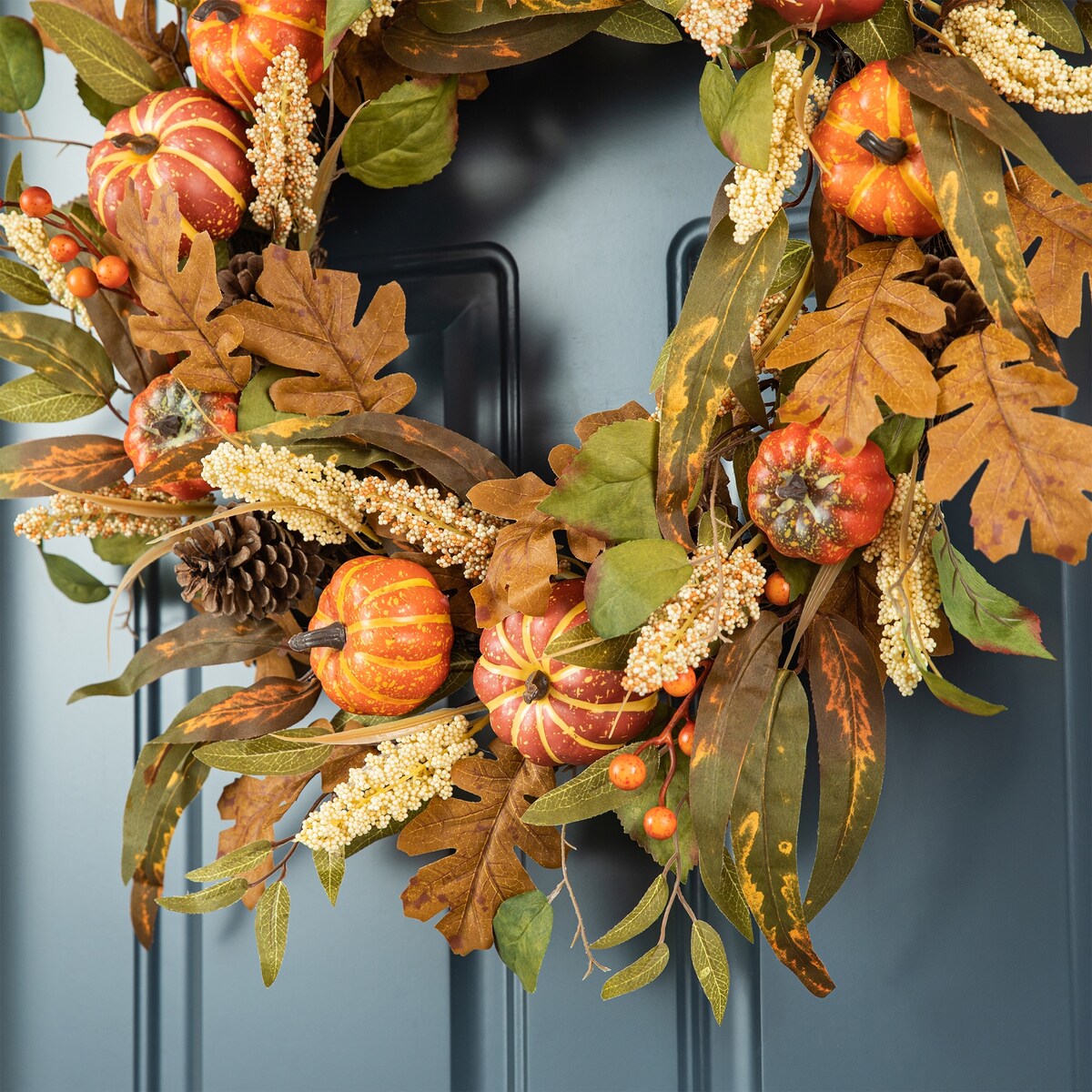 Glitzhome Fall Pumpkin Leaf Pine Cones Floral Swag Wreath