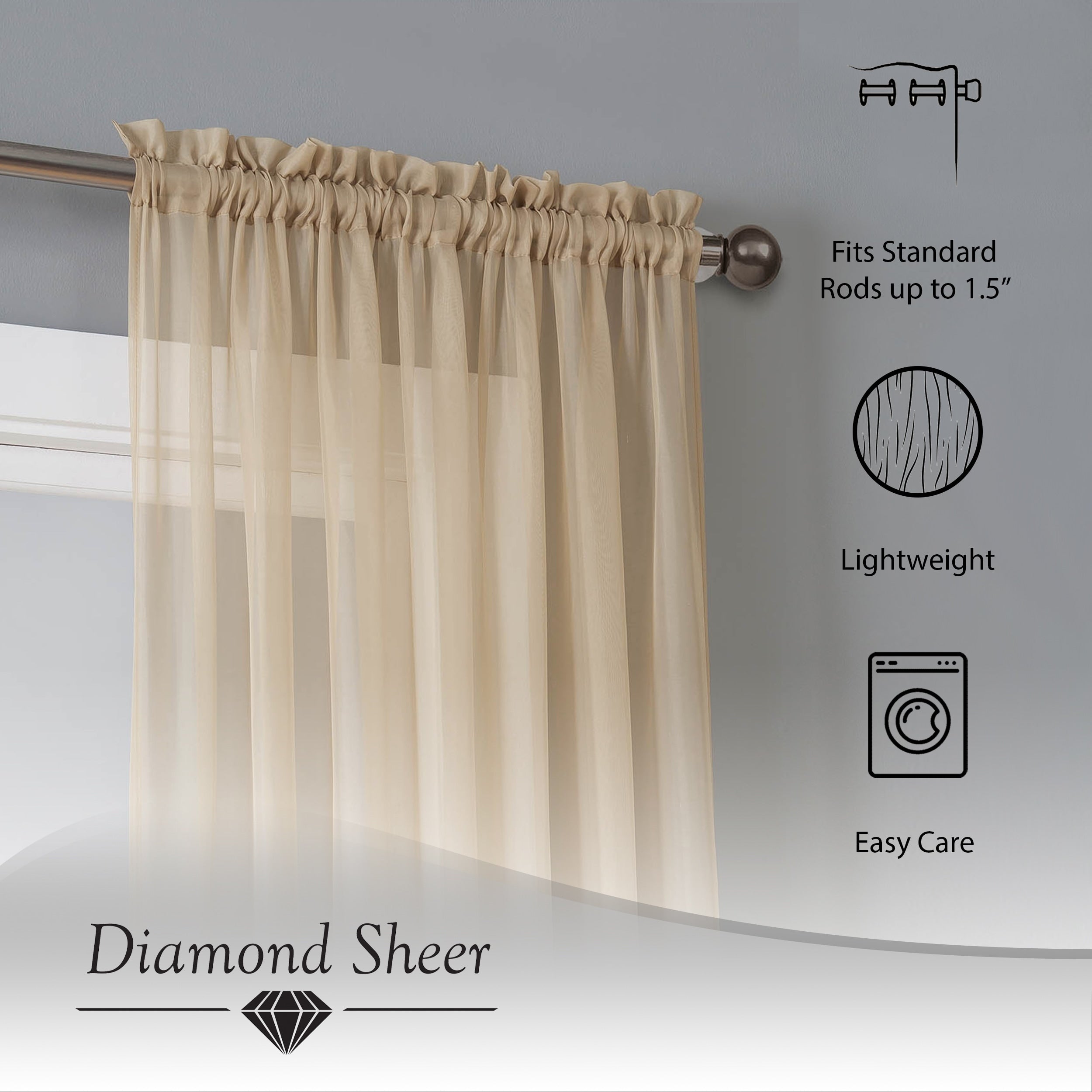 Window Elements Diamond Sheer Voile Extra Wide, 56 Inch Wide. Rod Pocket Curtain Panel