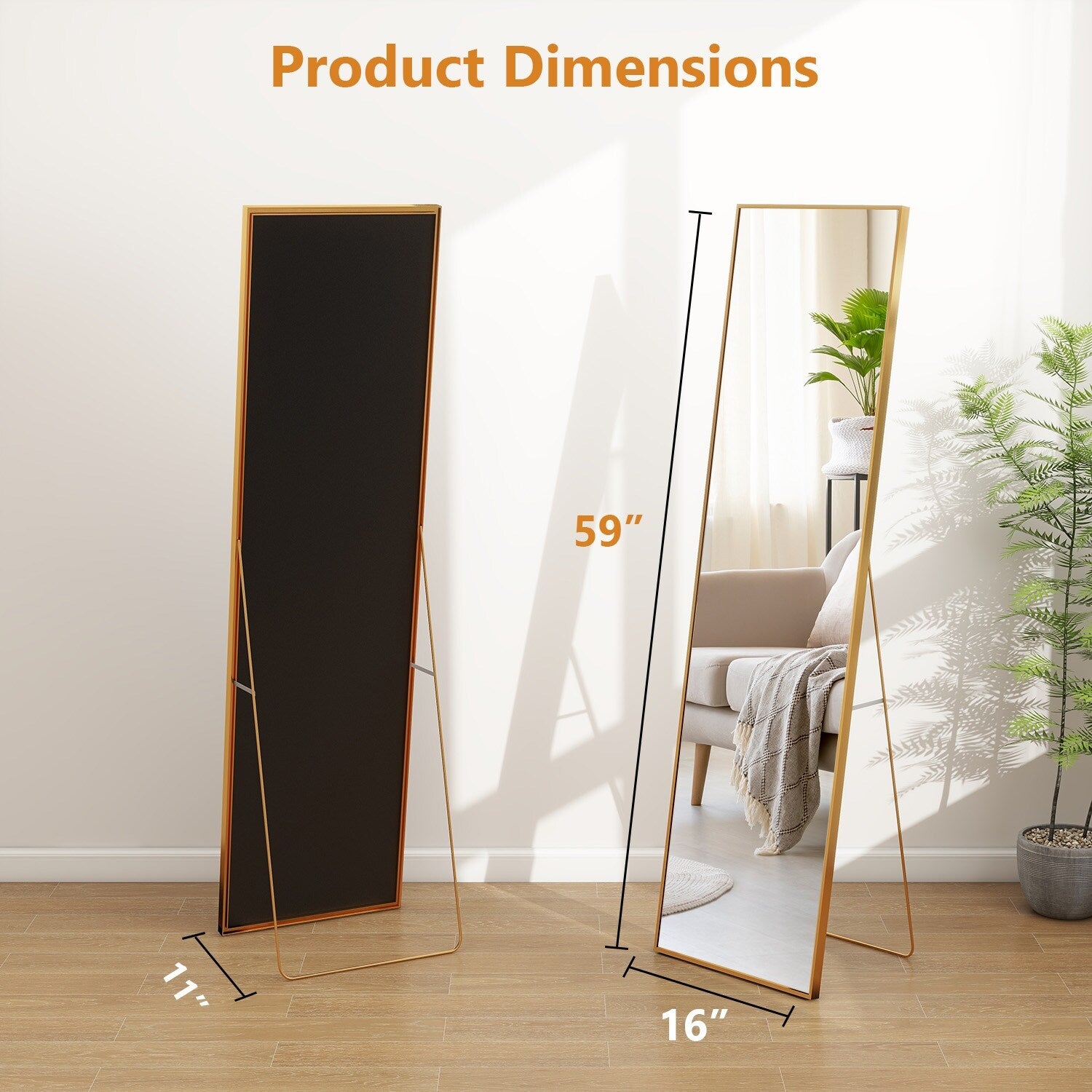 Full Length Mirror Standing Rectangle Black Frame Floor Mirrors Body Dressing Wall-Mounted Mirror