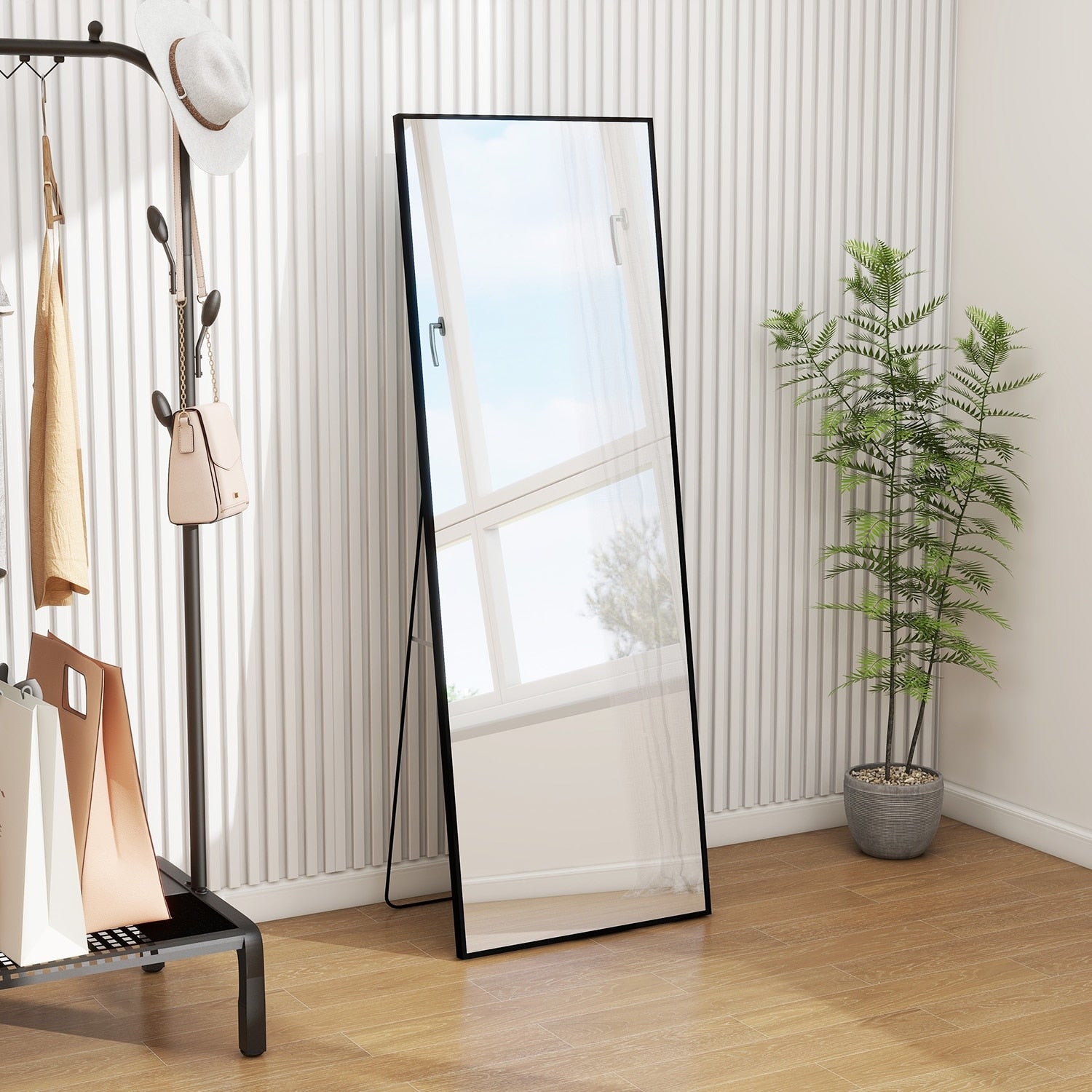 Full Length Mirror Standing Rectangle Black Frame Floor Mirrors Body Dressing Wall-Mounted Mirror