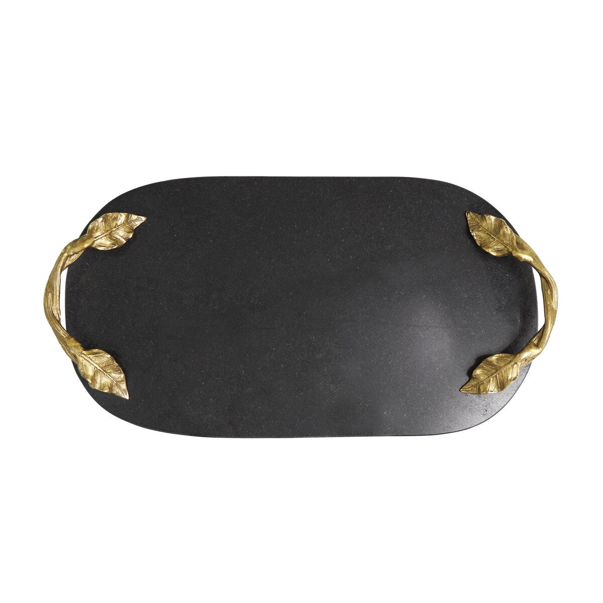 Marble Oval or Rectangle Living Room Decor Tray with Gold Leaf Handles - White or Black - Roche River Decor