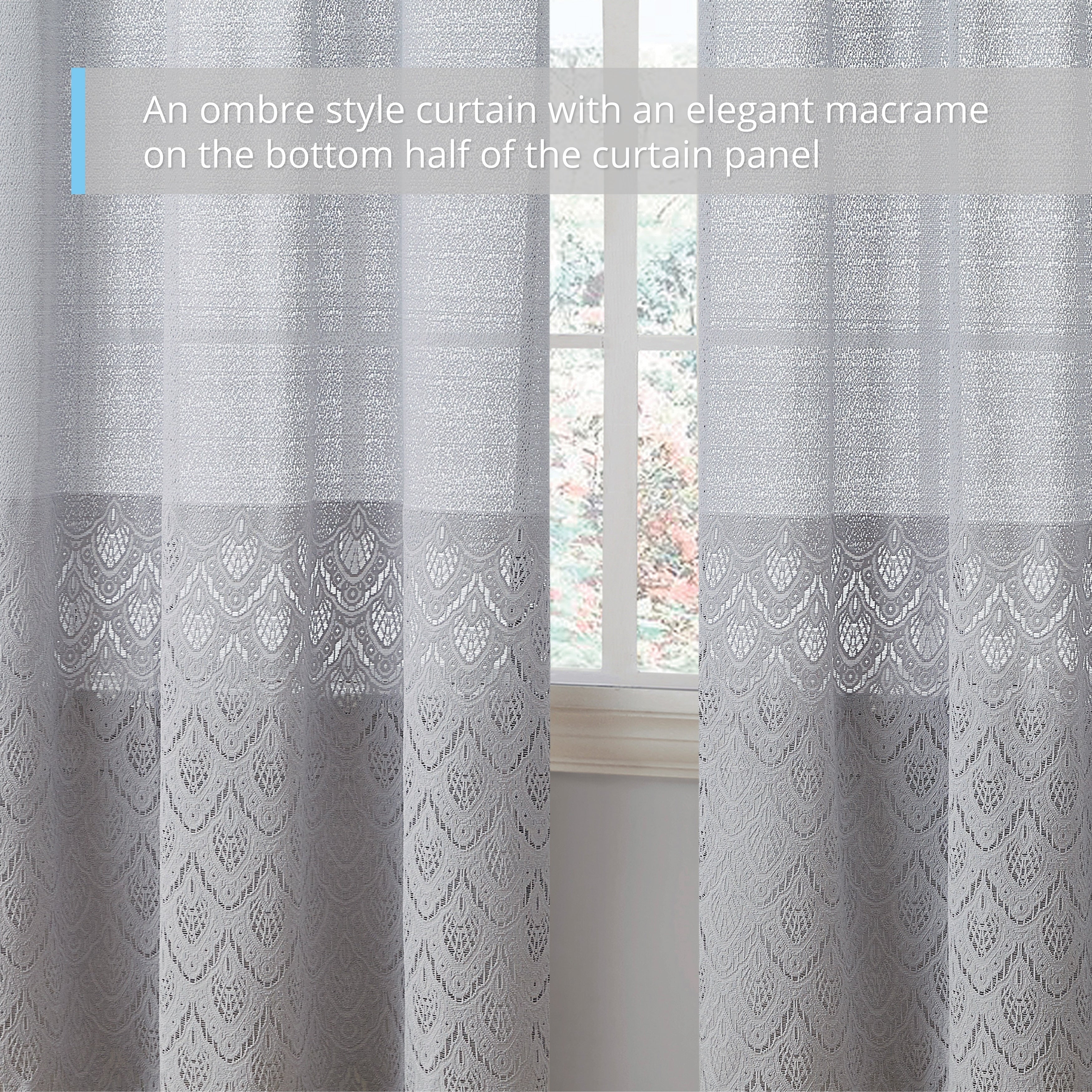 HLC.me Monaco Premium Soft Decorative Ombre Lace Semi Sheer Light Filtering Rod Pocket Window Curtain Panels - Set of 2