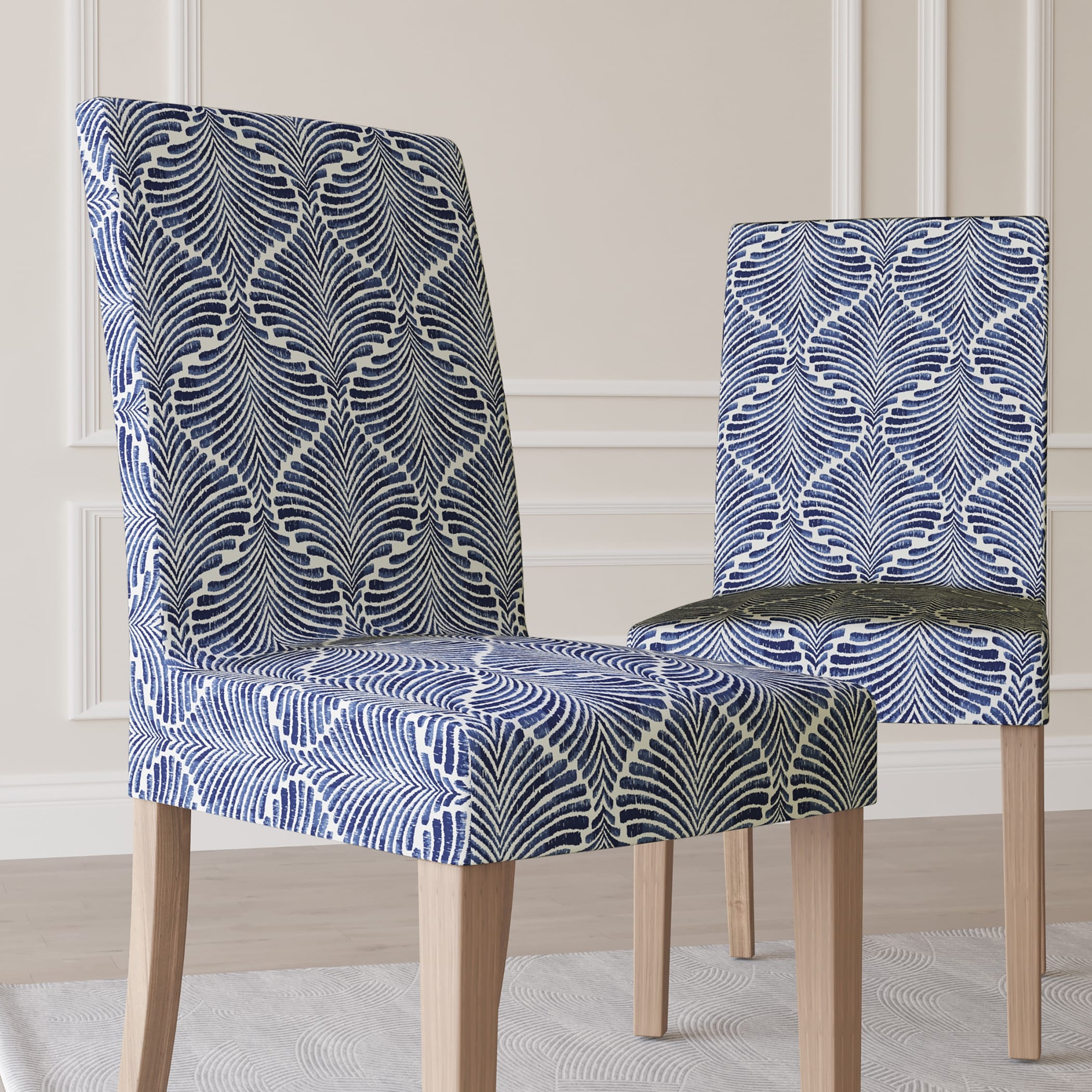 No. 918 Selene 2-pack Ogee Print Stretch Fit Elastic Dining Chair Cover Pair - 28 x 39