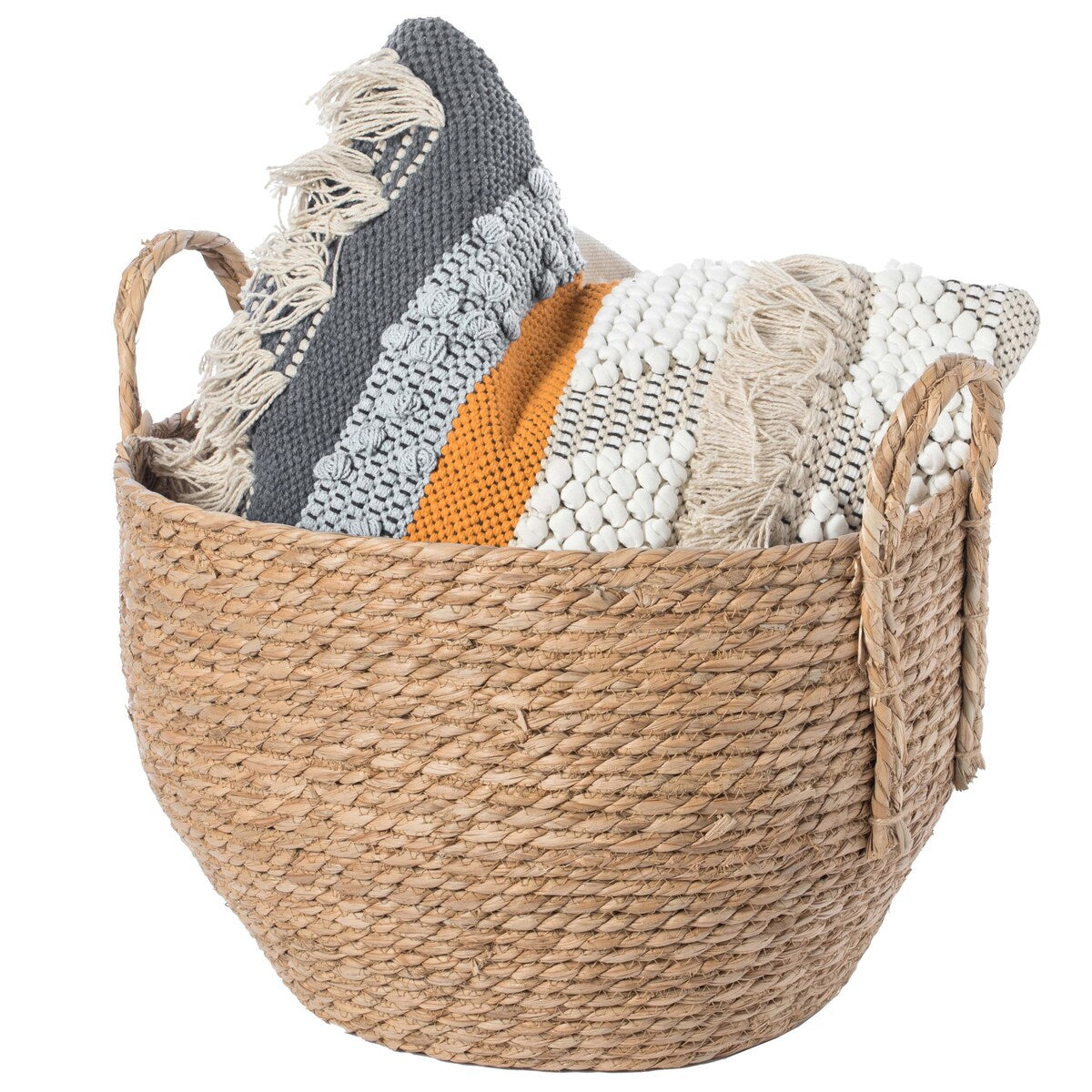 Decorative Round Wicker Woven Rope Storage Blanket Basket