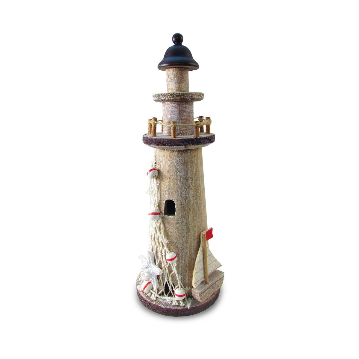 Puzzled Inc Nautical Brown Wood Large Decorative Lighthouse - 12 Inch - 4 x 4 x 12 inches