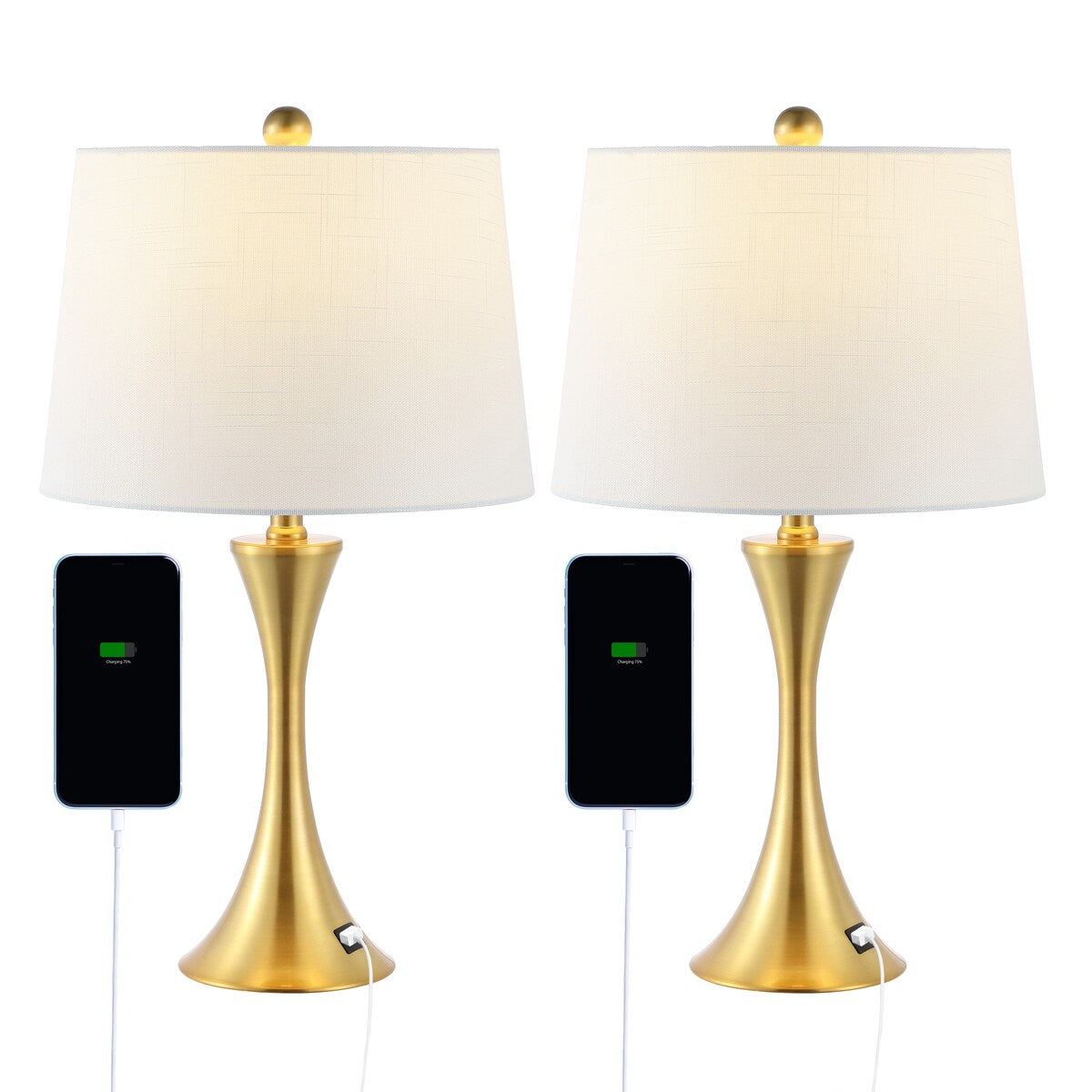 Makena 22.75 Modern Glam Iron Hourglass LED Table Lamp with USB Charging Port, (Set of 2) by JONATHAN Y