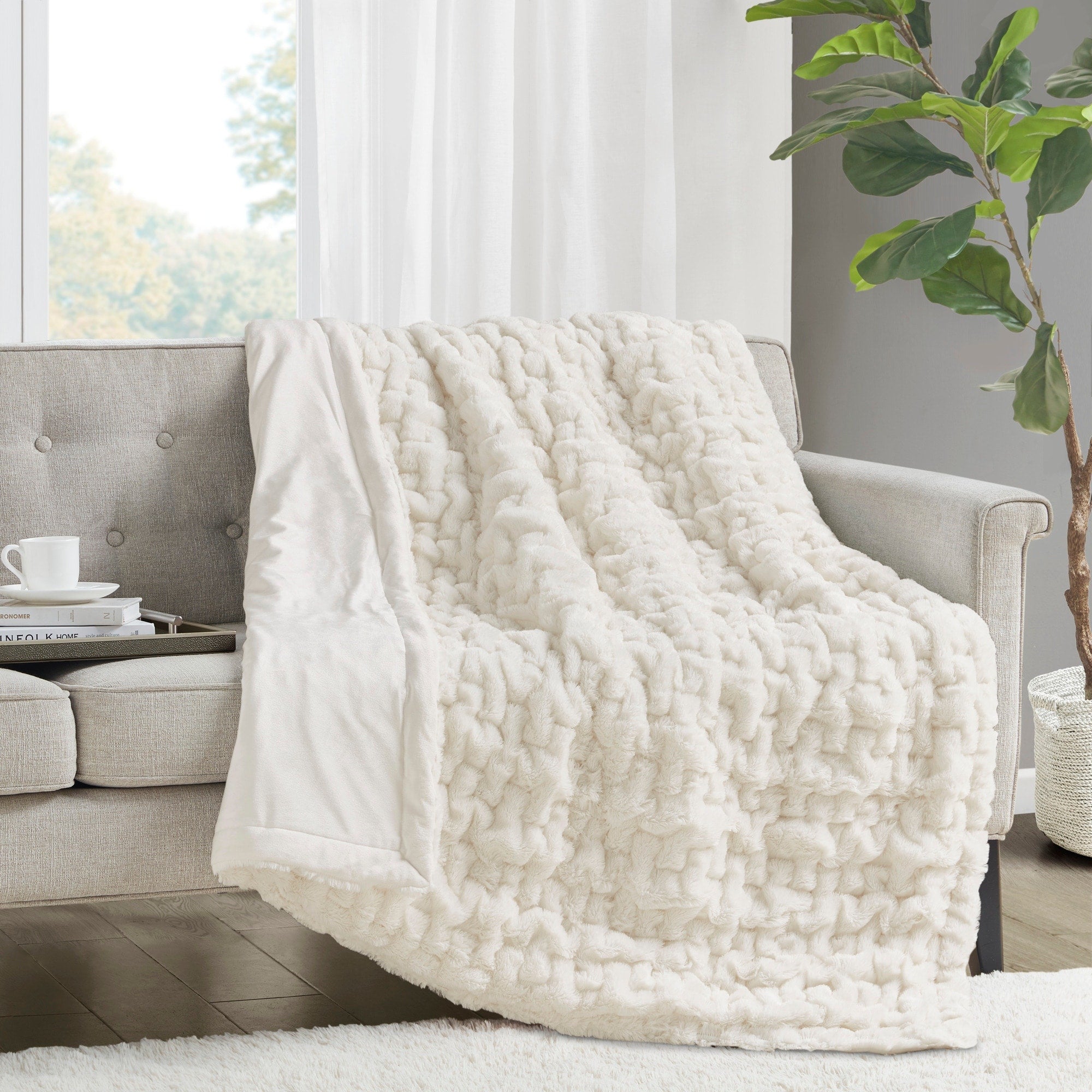 Madison Park Ruched Fur Throw