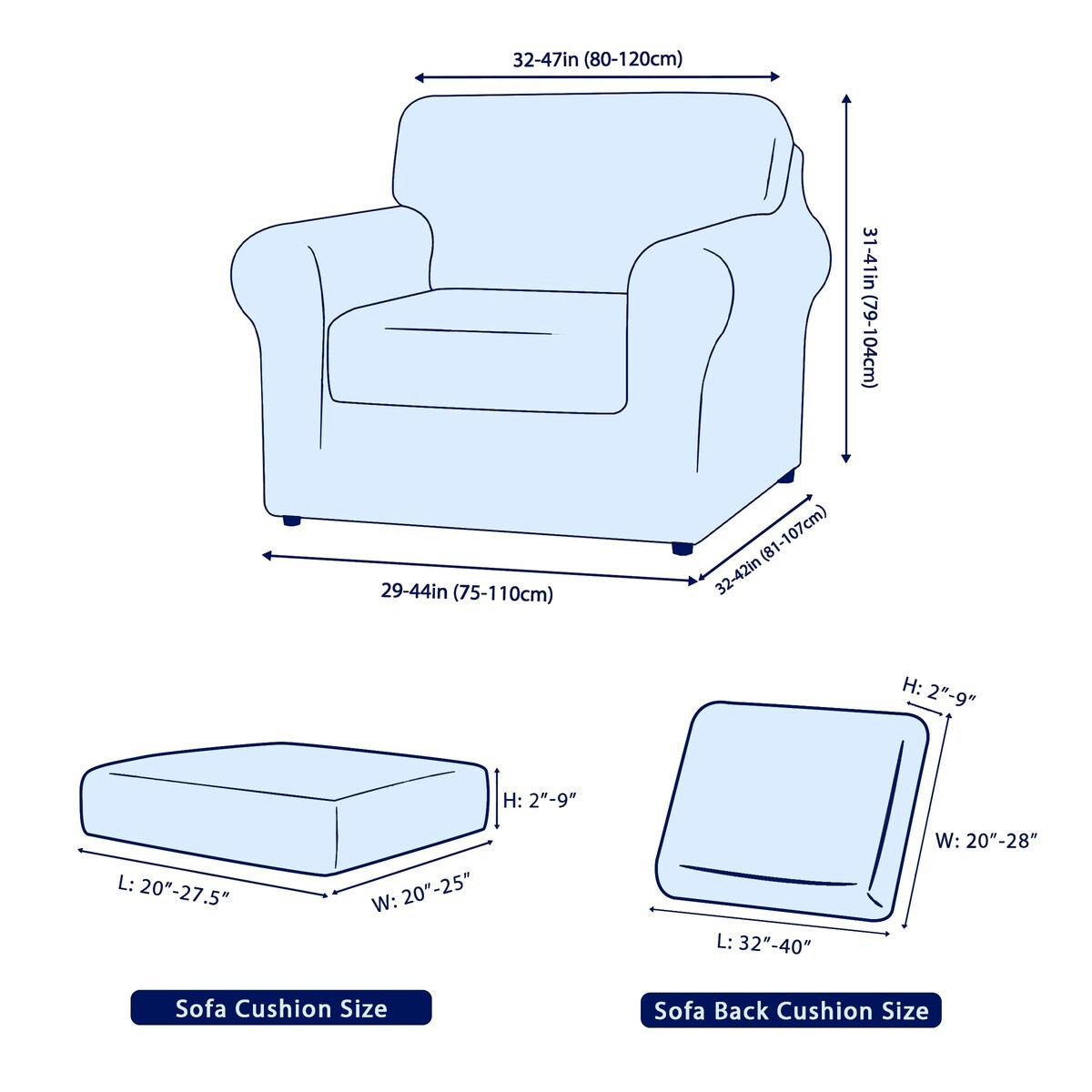 Subrtex 3-Piece Stretch Armchair Slipcover Sets with 1 Backrest Cushion Covers and 1 Seat Cushion Covers