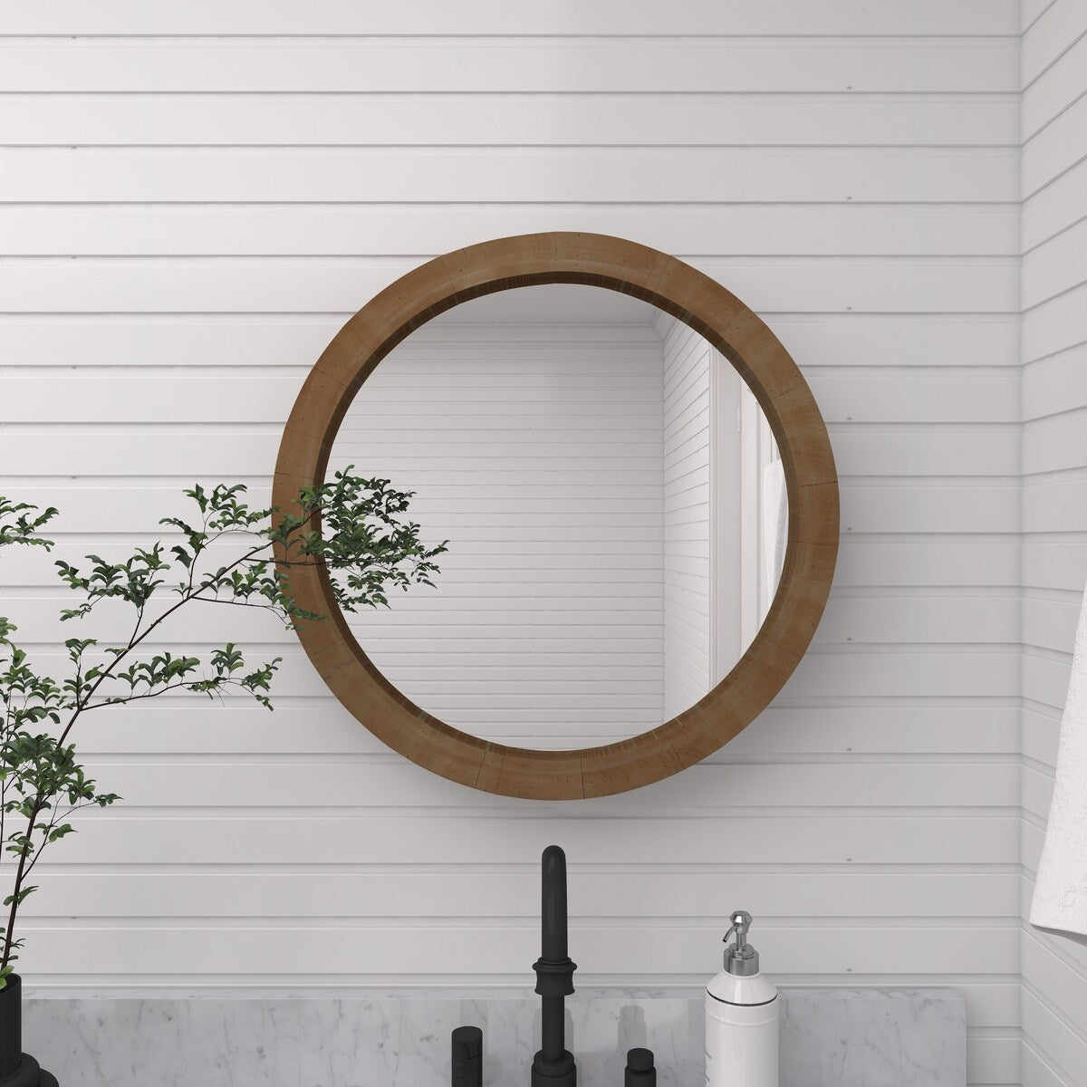 Wood Minimalistic Room Wall Mirror - Brown - Roche River Decor