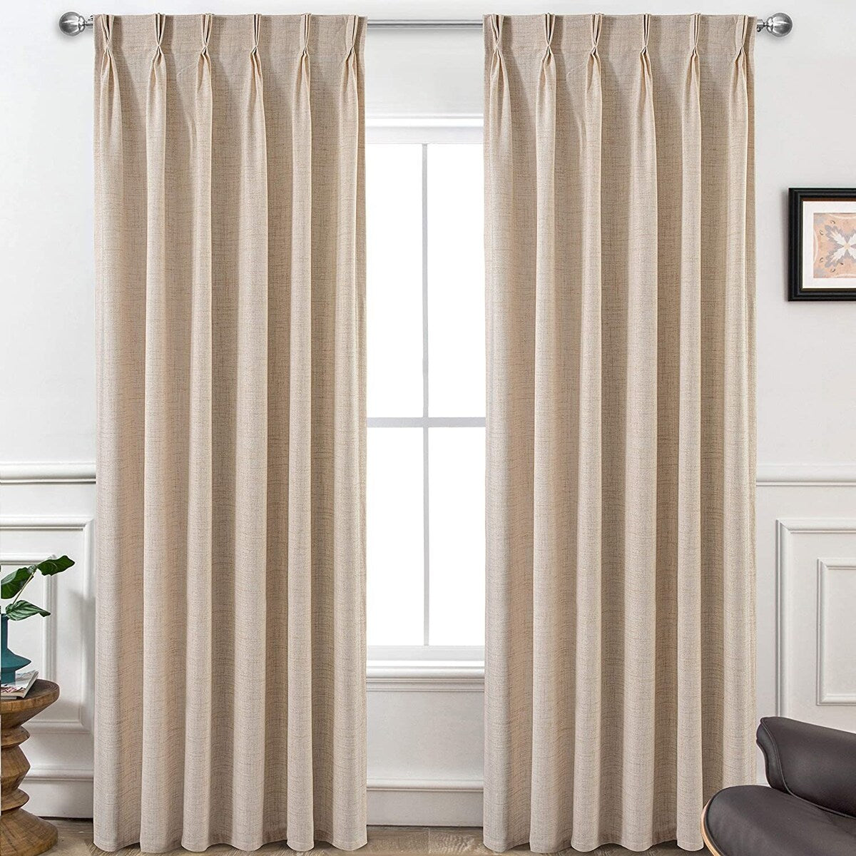 DriftAway Pinch Pleat Linen Textured Semi Sheer Solid Curtains Back Tabs