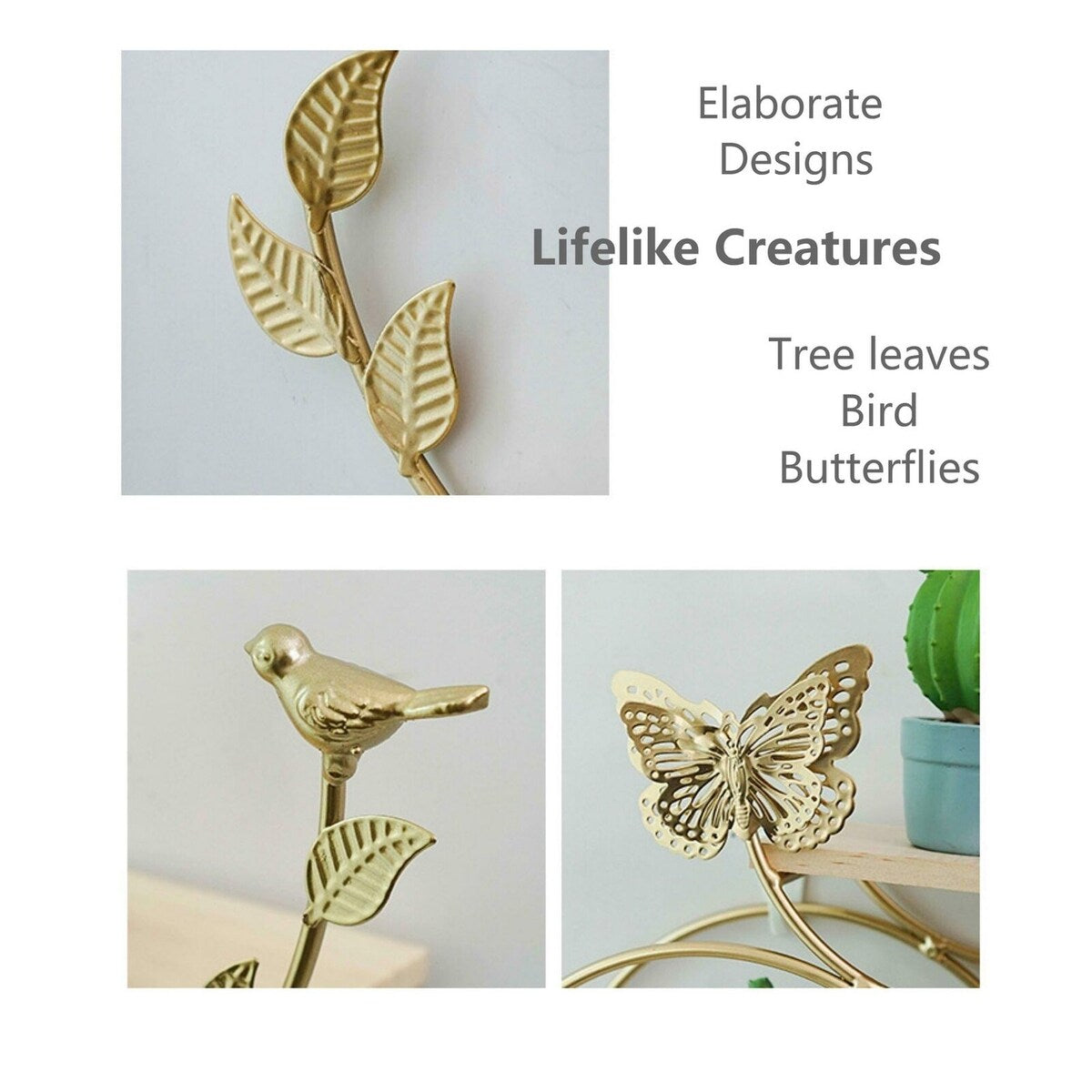 Floating Shelves Wall Mounted Set, Golden Color, Butterfly Shelf