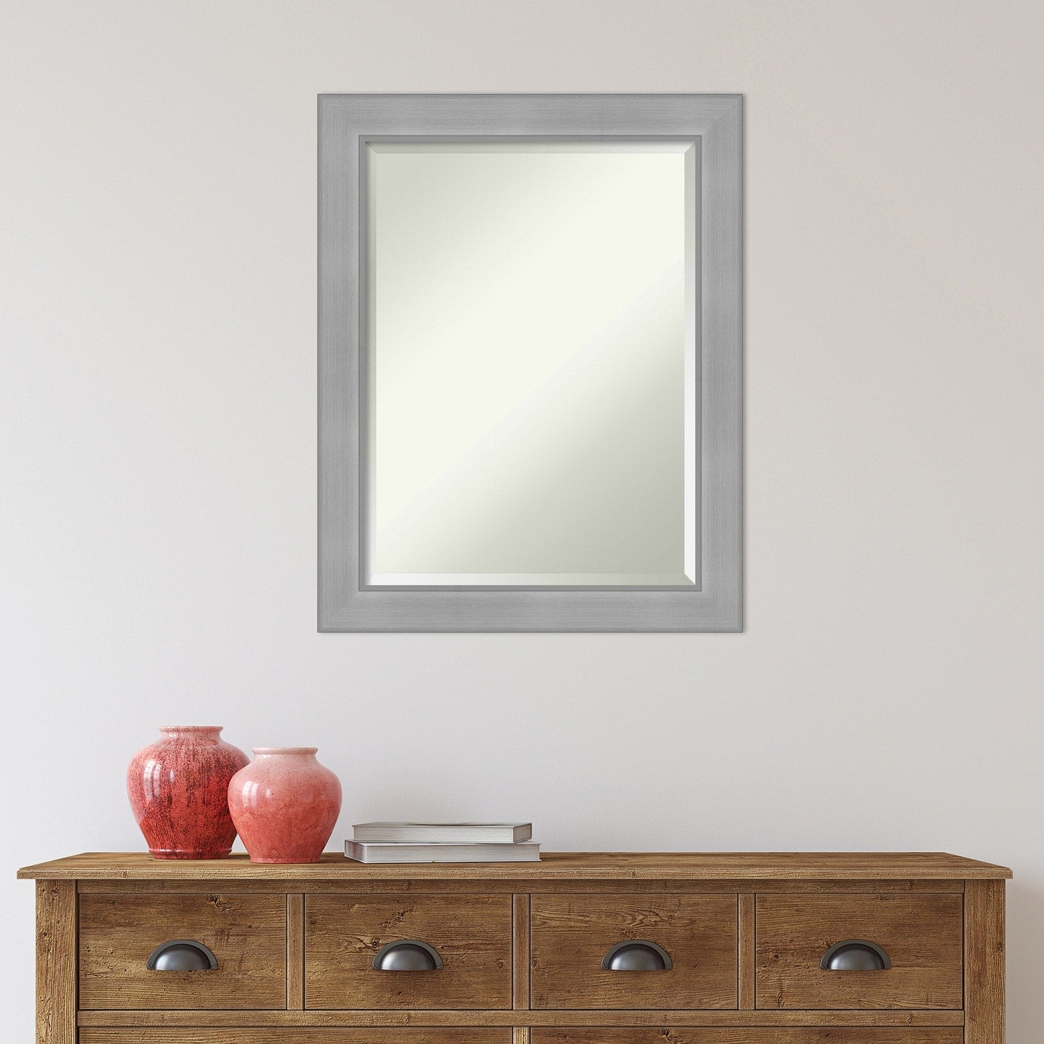 Beveled Bathroom Wall Mirror - Vista Brushed Nickel Frame