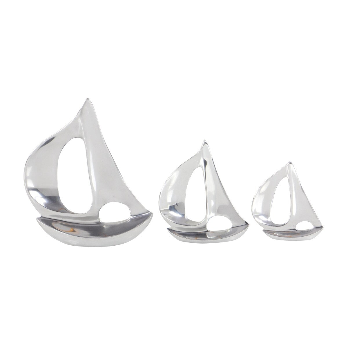 Aluminum Metal Sail Boat Decorative Sculpture - Set of 3 Silver - Roche River Decor