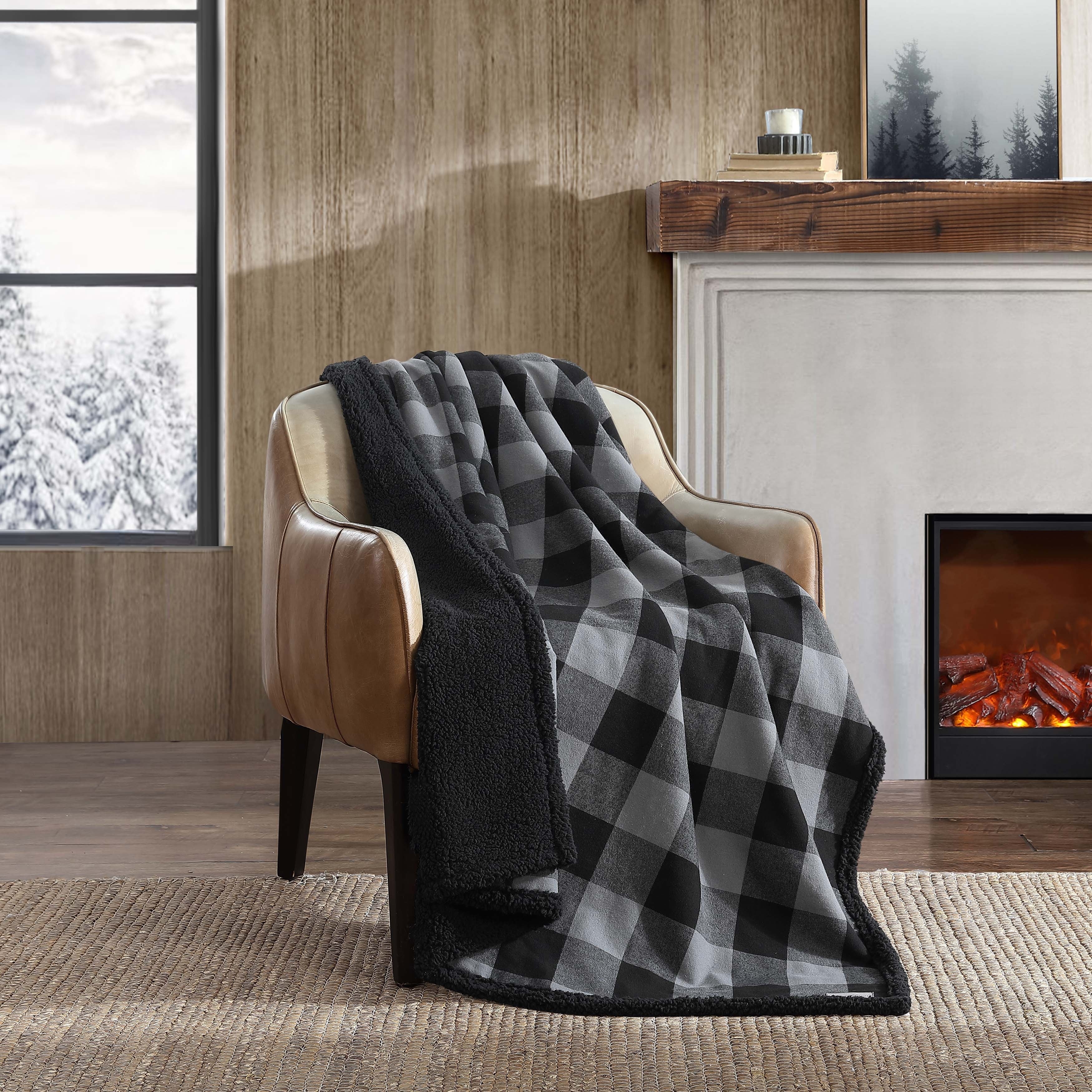 Eddie Bauer Cotton Flannel/Shearling Reverse Throw Blanket