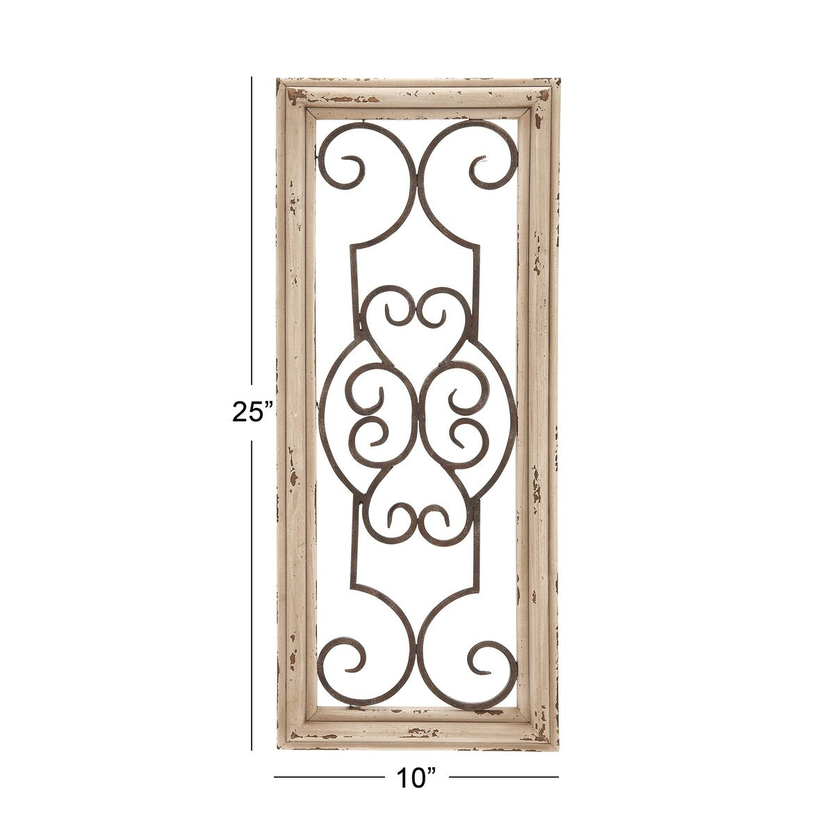 Wood Scroll Small Panel Home Wall Decor with Black Metal Scrollwork - White - Roche River Decor