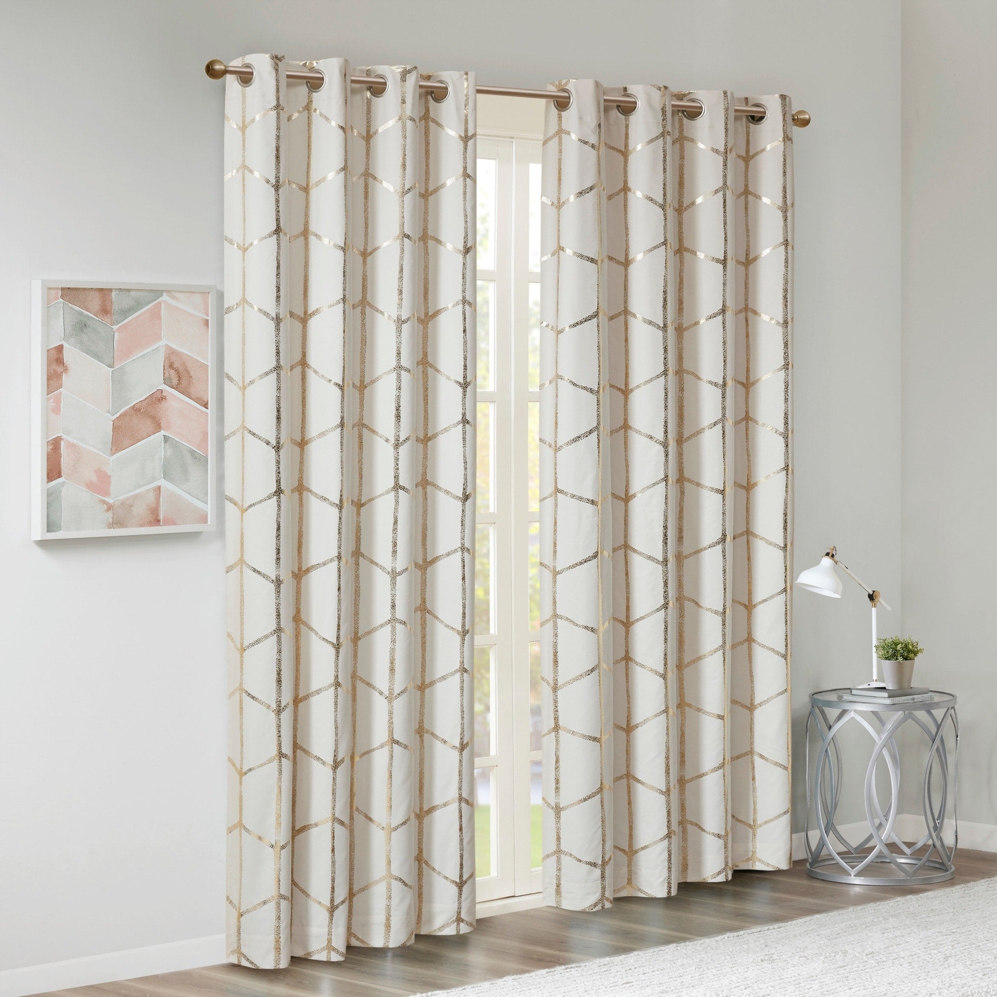 Intelligent Design Khloe Total Blackout Metallic Print Grommet Top Curtain Panel