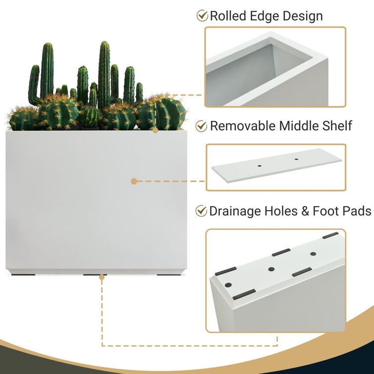 Metallic Heavy Planter for Outdoor Plants, 24.02 H x 30 W x 9.84 D	Tall and Long Metal Divider Planter Box