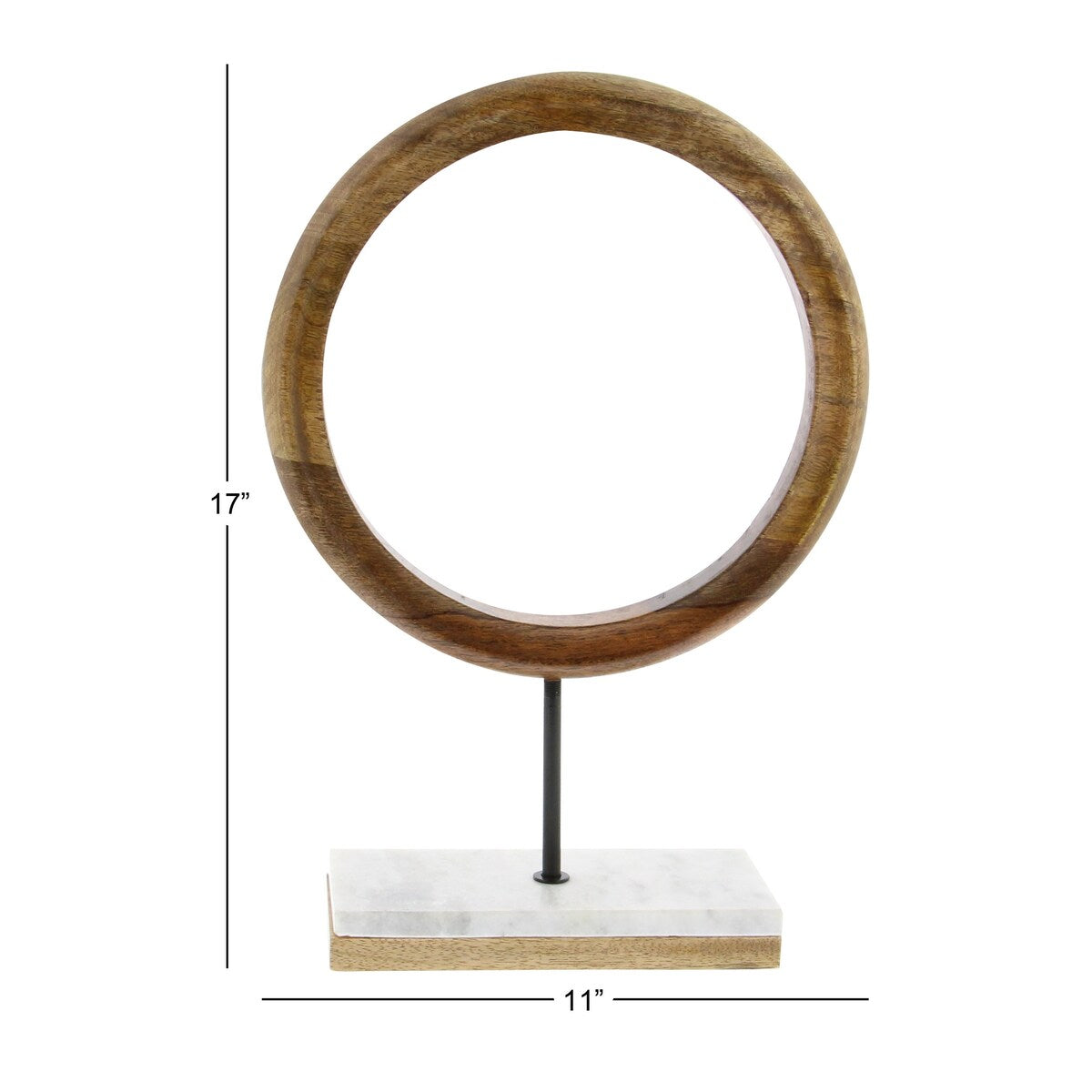 Mango Wood Geometric Circle Decorative Sculpture with Marble Stand - Brown - Roche River Decor