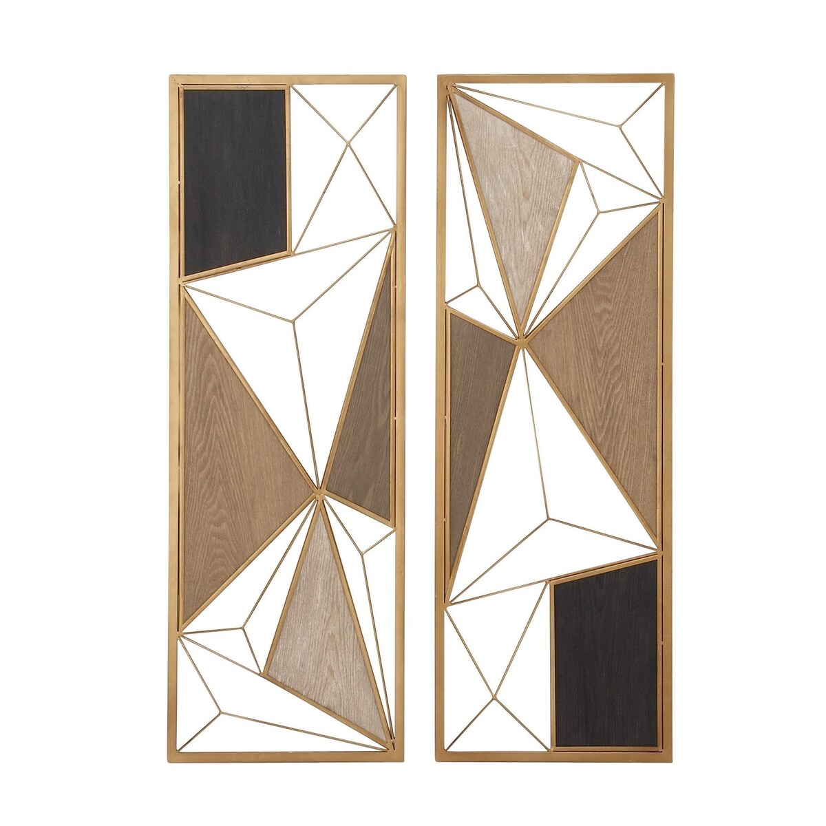 Metal Geometric Home Wall Decor with Black and Gold Accents - Set of 2 Brown - CosmoLiving by Cosmopolitan