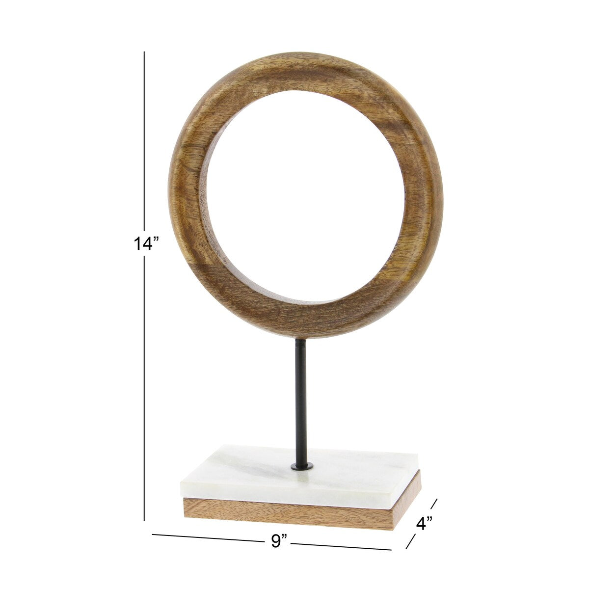 Mango Wood Geometric Circle Decorative Sculpture with Marble Stand - Brown - Roche River Decor