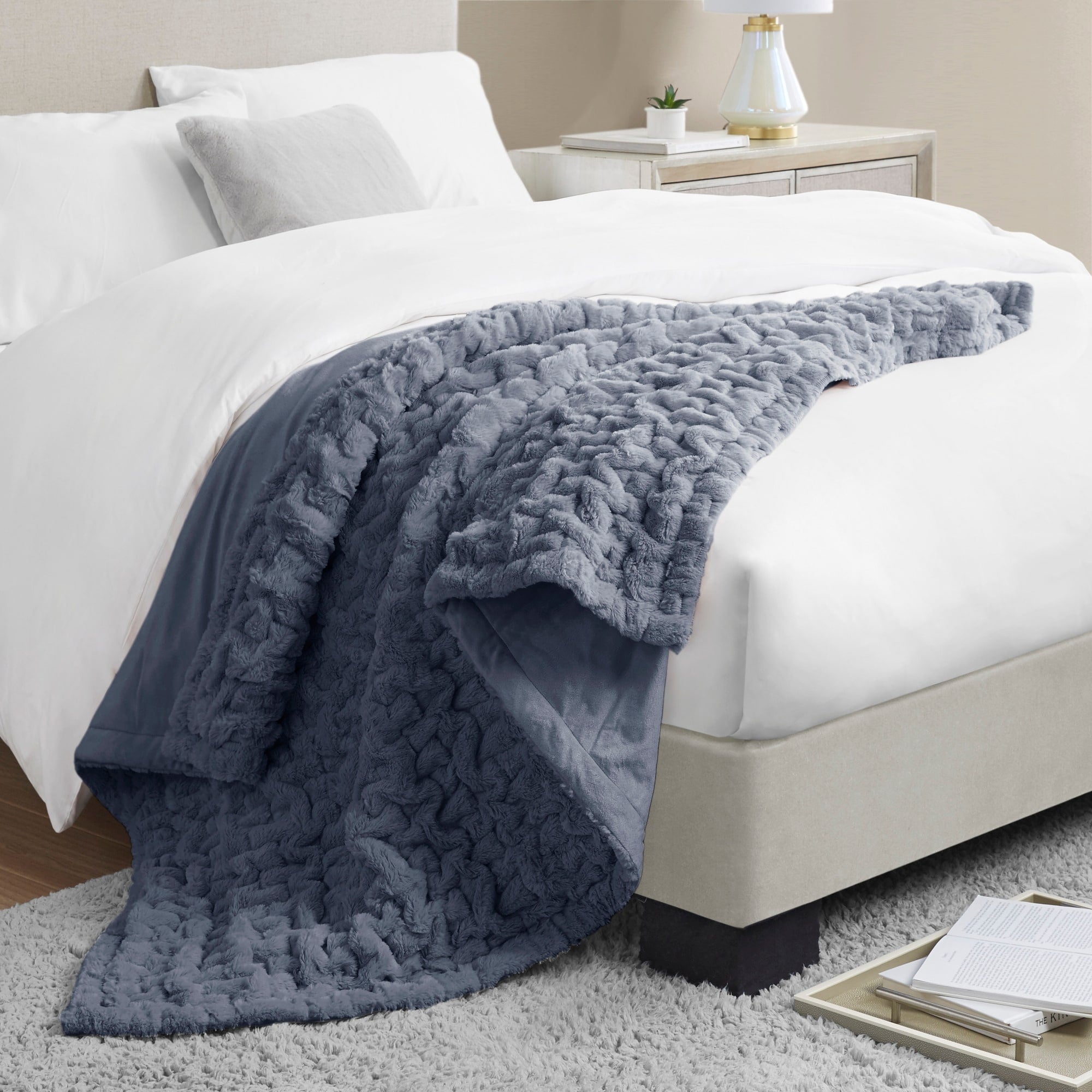 Madison Park Ruched Fur Throw