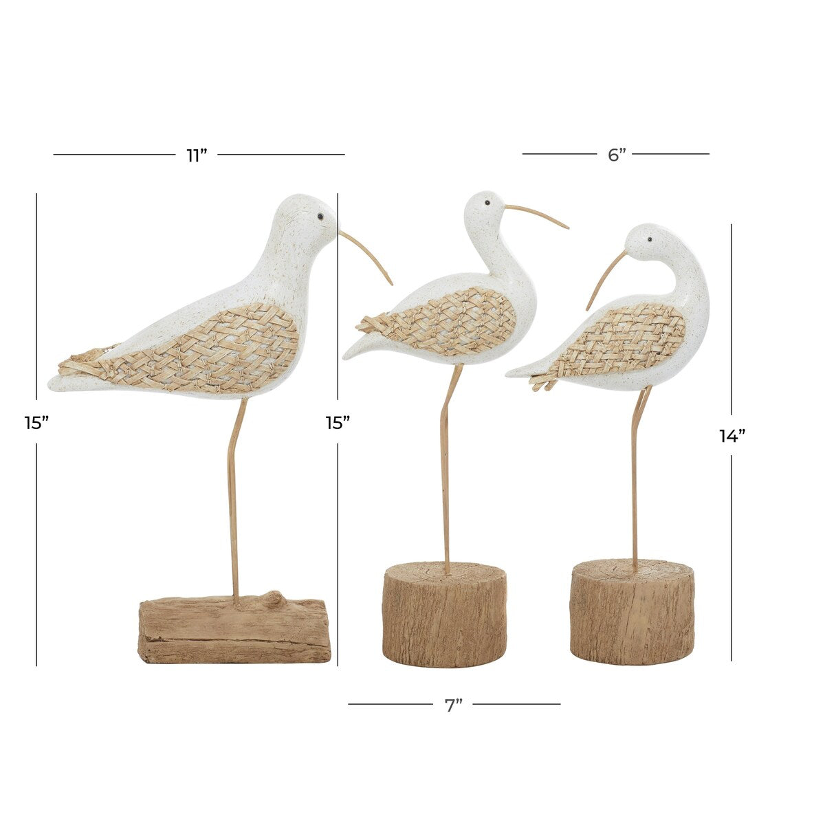 Polystone Bird Decorative Sculpture - Set of 3 White - Roche River Decor