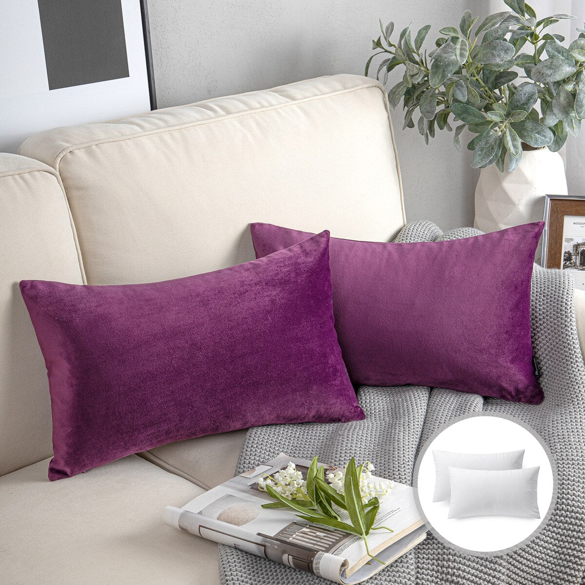 Phantoscope Soft Silky Velvet Decorative Throw Pillow, 12 x 20, 2 Pack