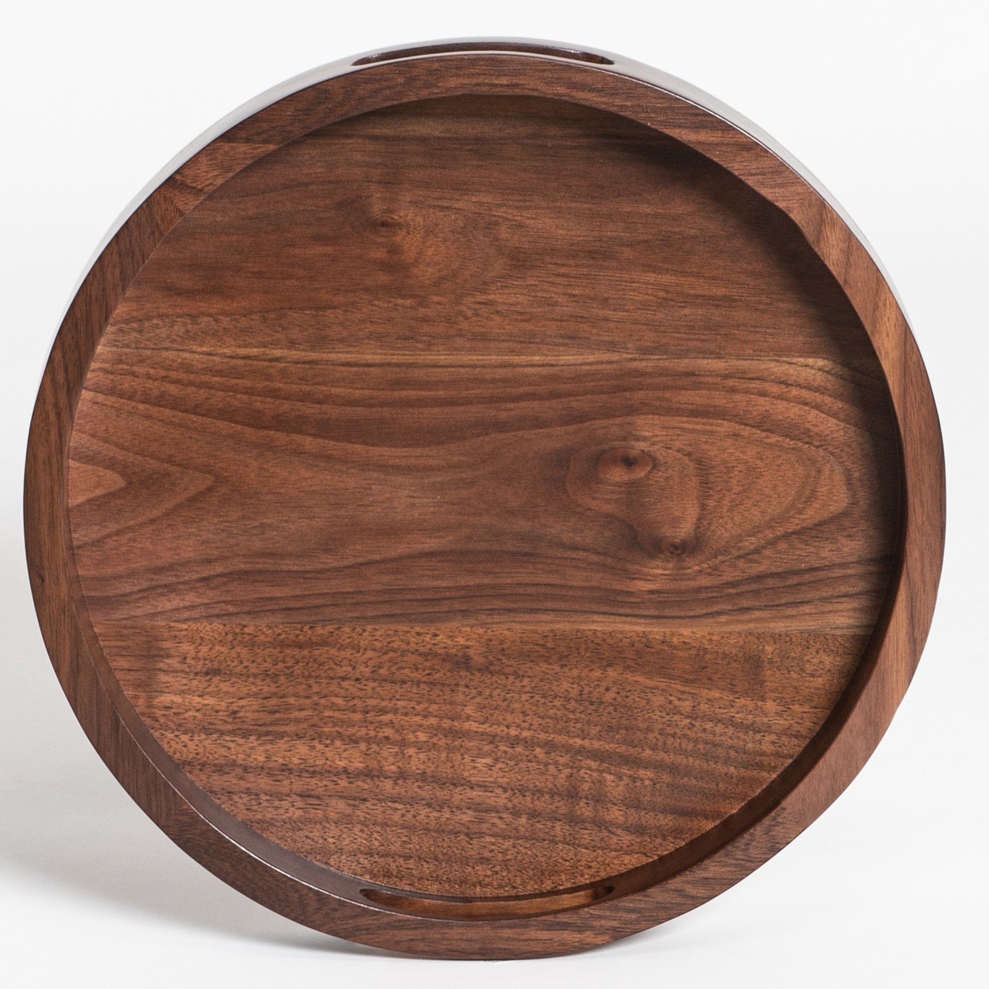 Round Black Walnut Wood Serving Tray Ottoman Tray with Handles