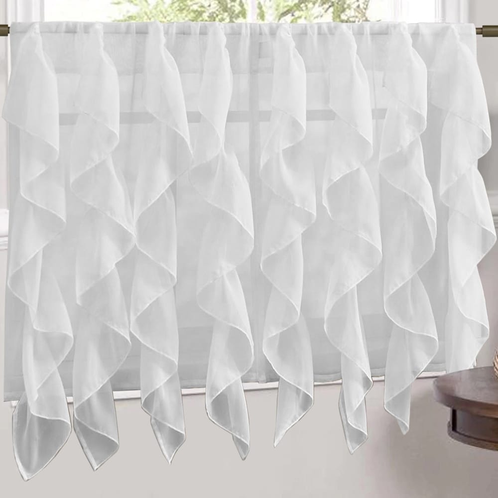 Sweet Home Collection White Vertical Ruffled Waterfall Valances and Curtain Tiers