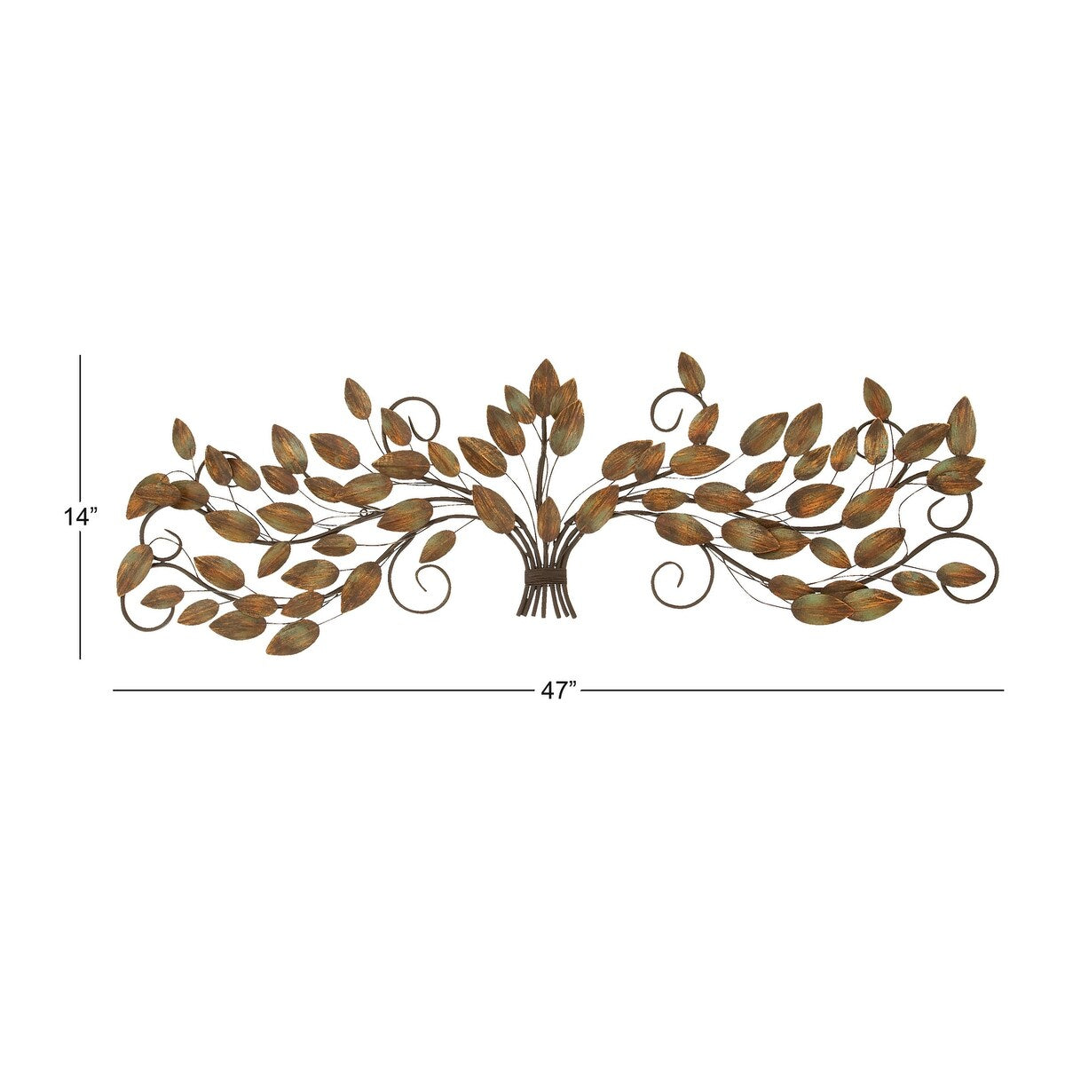 Metal Leaf Long Scrolled Home Wall Decor with Weathered Patina Accents - Brown - Roche River Decor