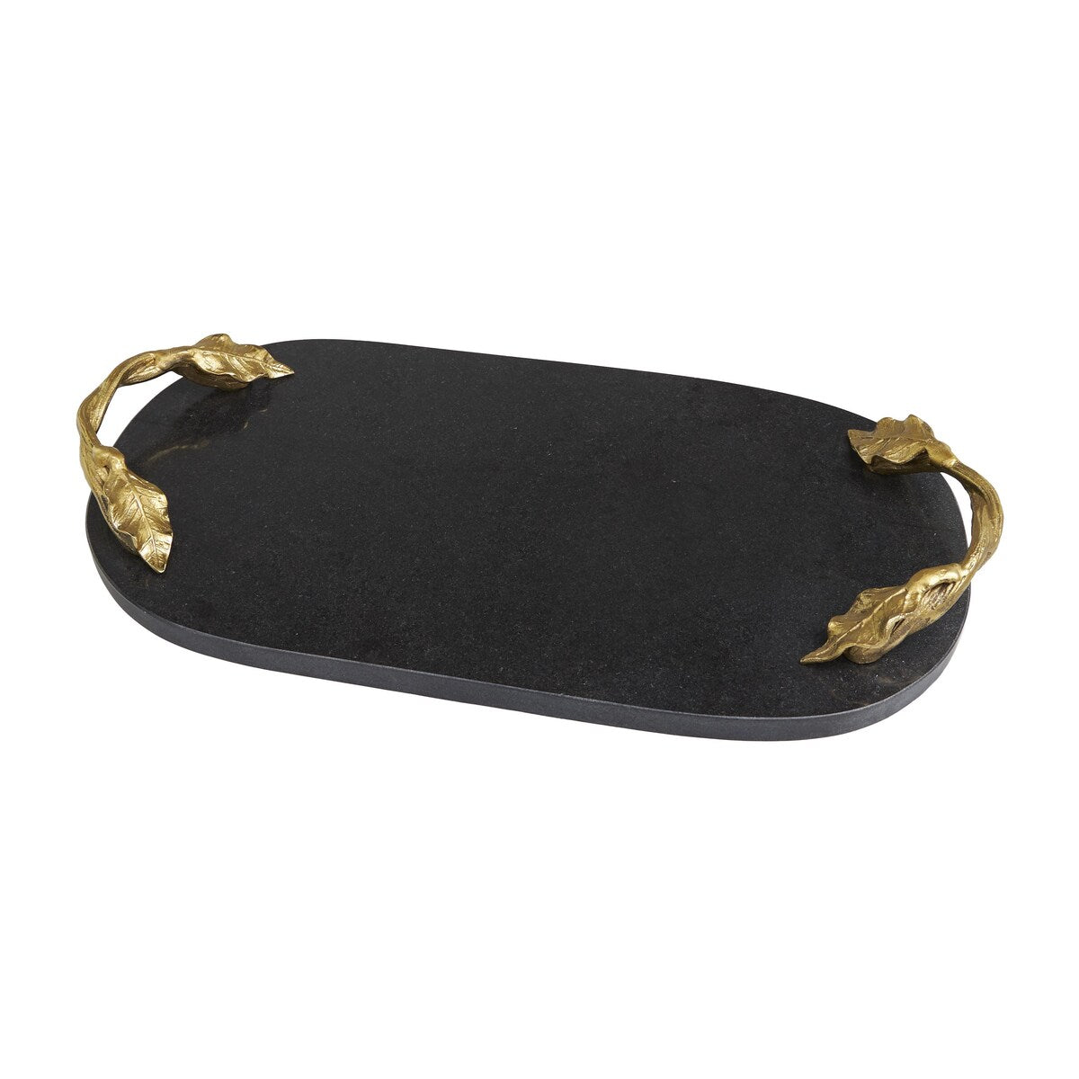 Marble Oval or Rectangle Living Room Decor Tray with Gold Leaf Handles - White or Black - Roche River Decor