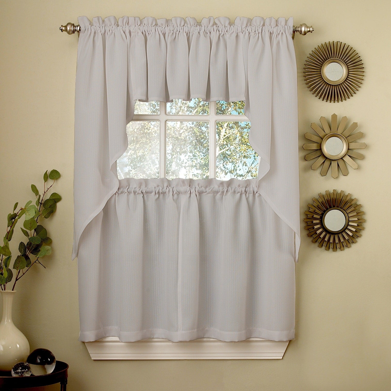 Opaque Ribcord Kitchen Curtain Pieces - Tiers/ Valances/ Swags