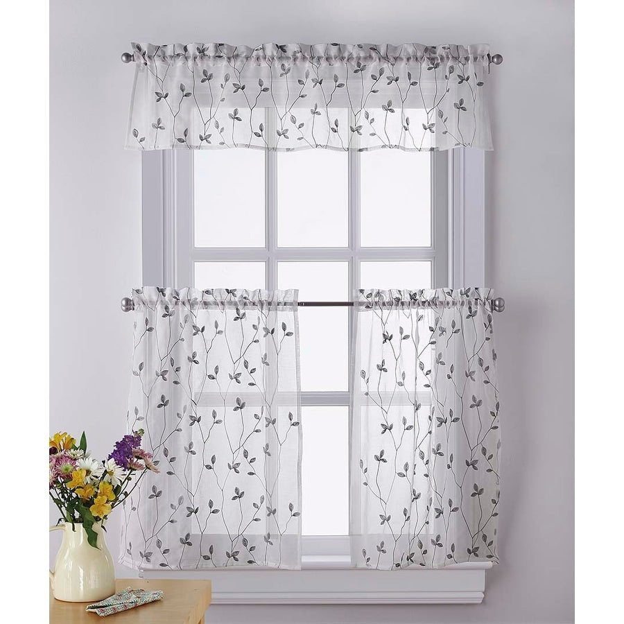 Curtainworks Botanical Embroidery Valance and Tier Pair Curtain Collection