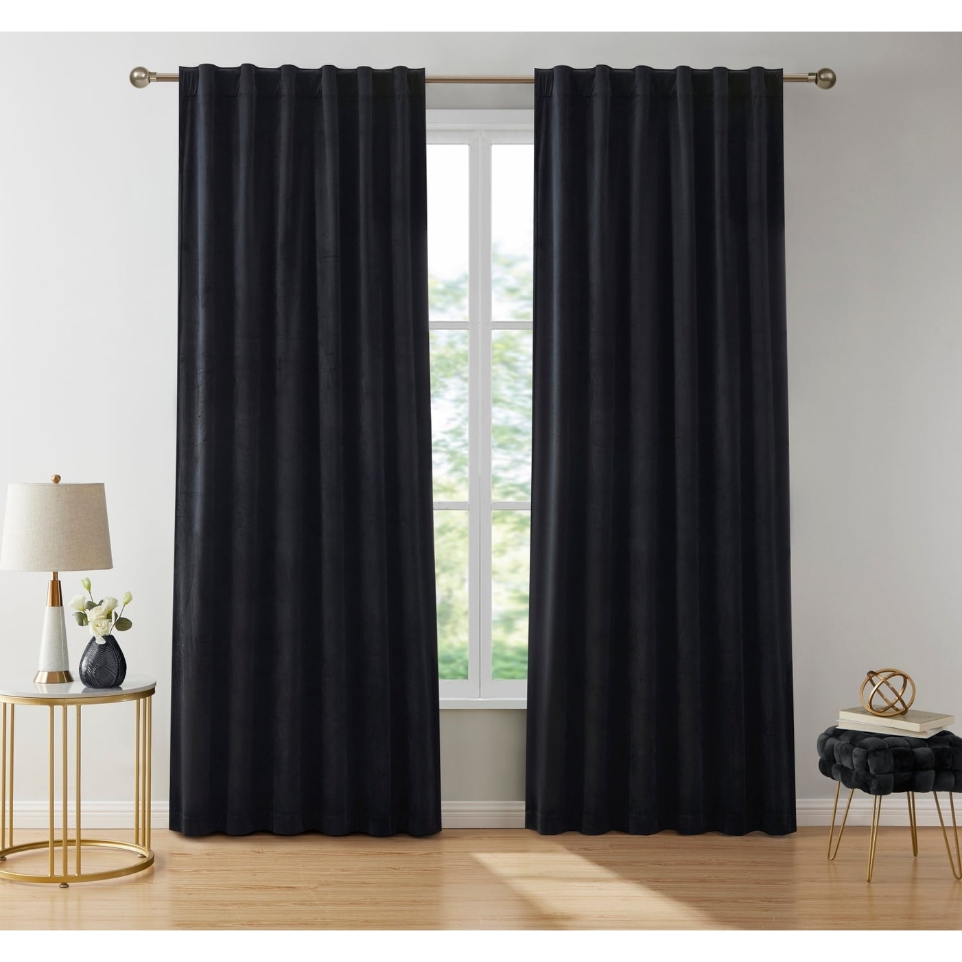 HLC.me Lopez Velvet Back Tab Rod Pocket Window Treatment Curtain Panels Bedroom & Living Room - Set of 2