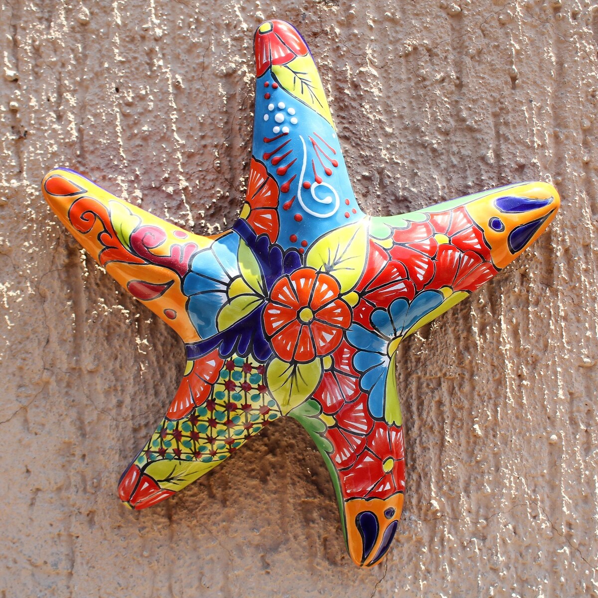 NOVICA Handmade Talavera Starfish Ceramic Wall Sculpture