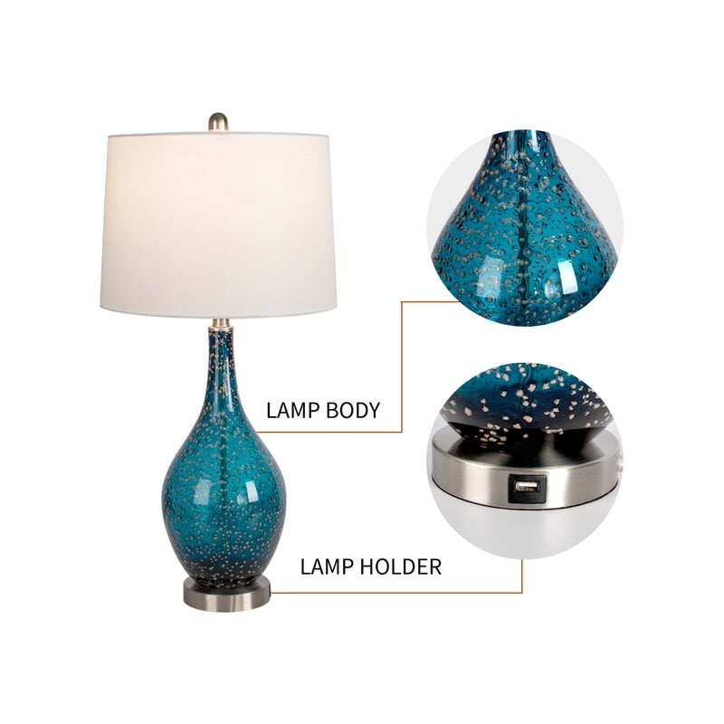 Glass USB Table Lamps (Set of 2 )Modern Bedside Desk Lamp