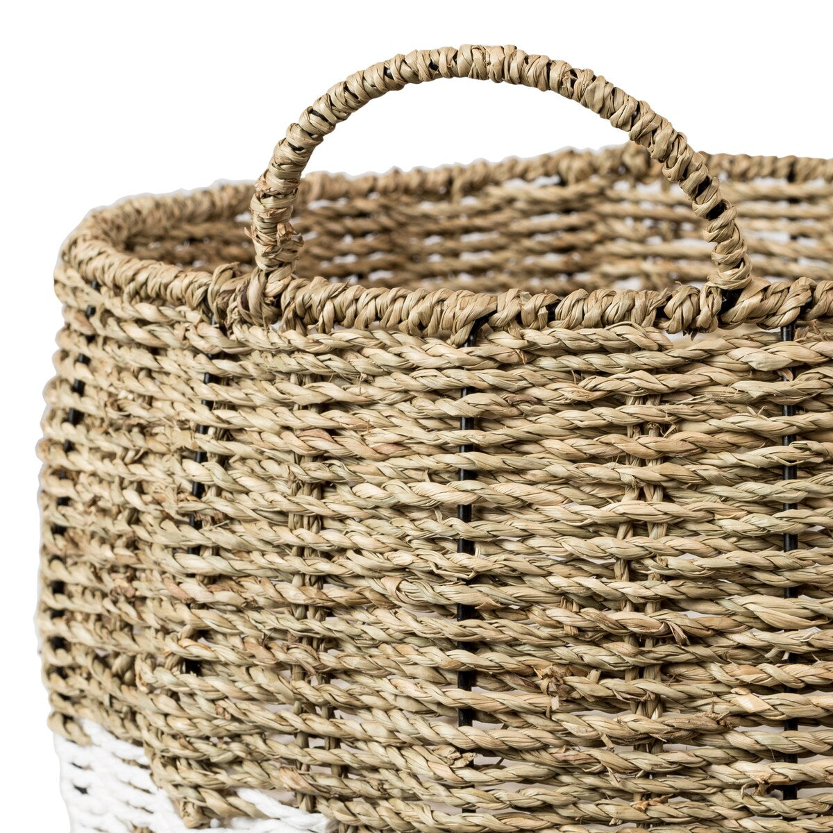 Honey-Can-Do Natural and White Medium Round Seagrass Storage Basket