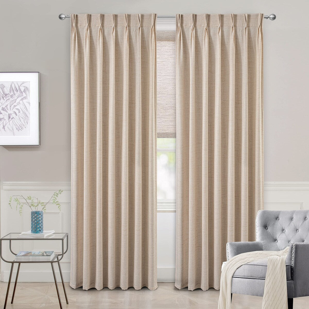 DriftAway Pinch Pleat Linen Textured Semi Sheer Solid Curtains Back Tabs