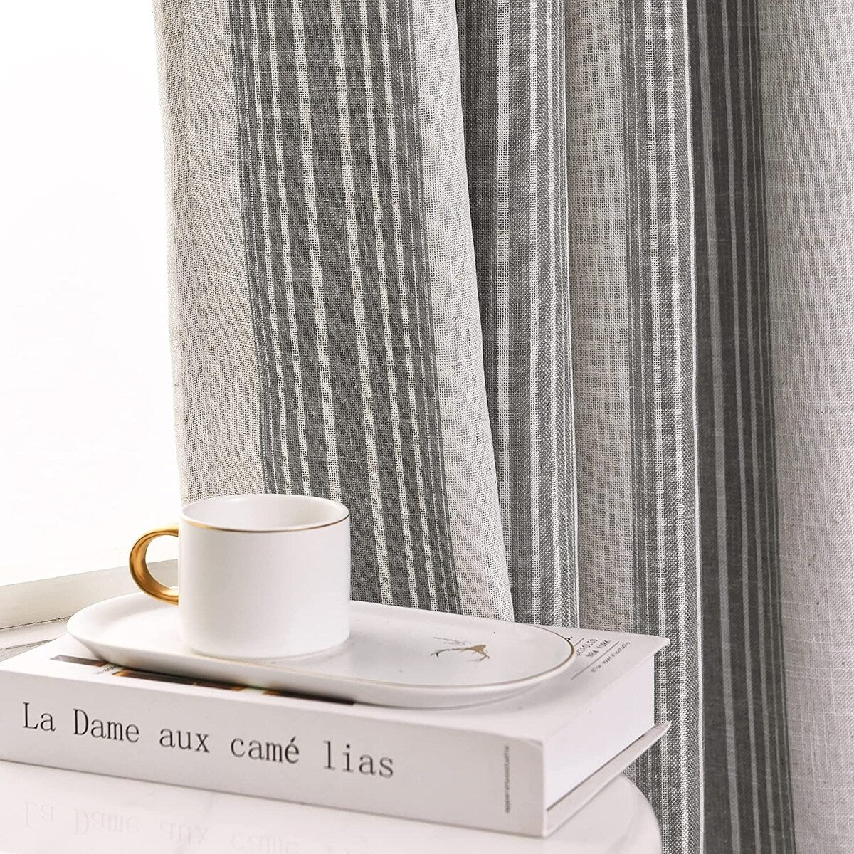 DriftAway Chris Vertical Striped Pattern Linen Textured Lined Blackout Window Curtains