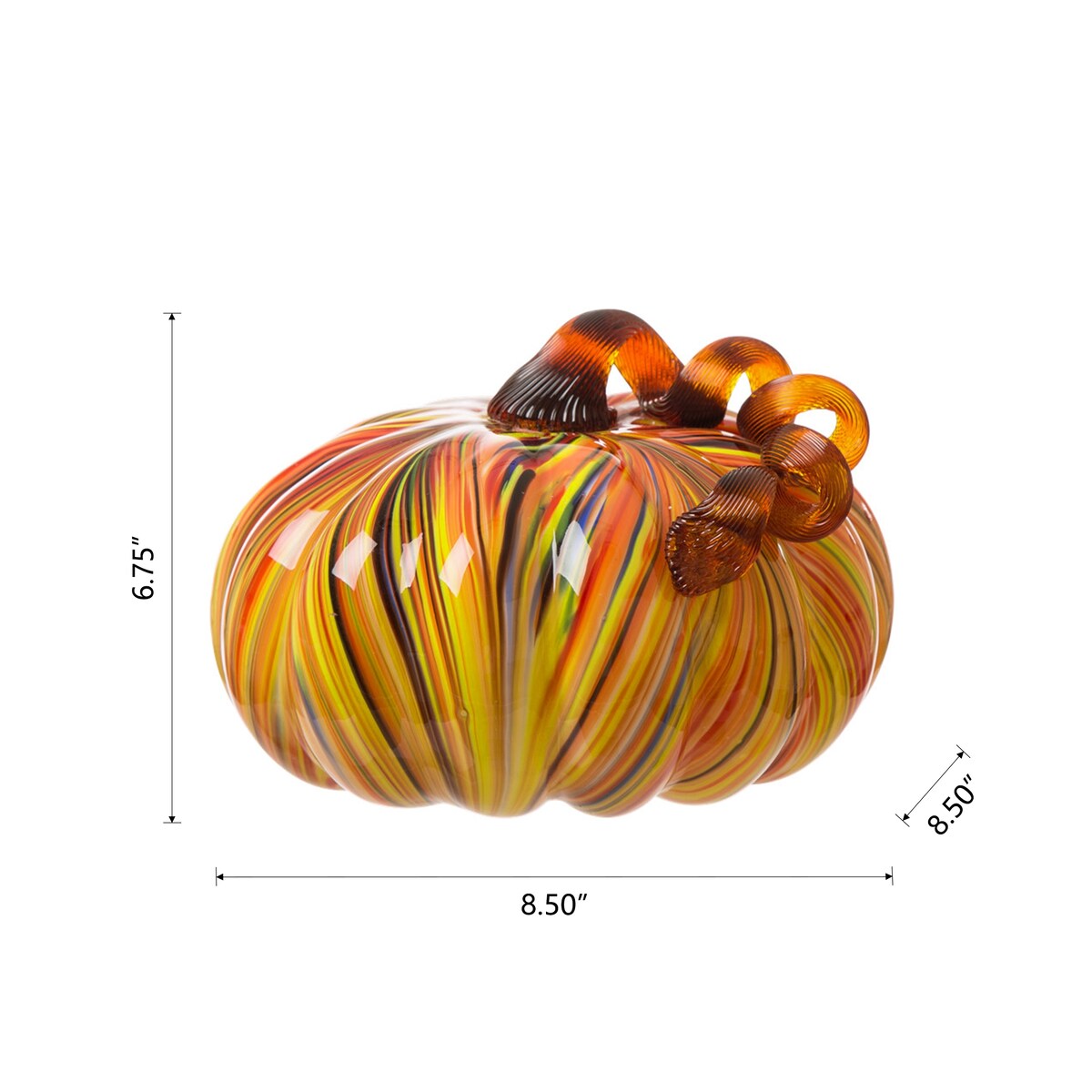 Glitzhome Fall Harvest Multi Striped Handblown Glass Pumpkins for Thanksgiving Decor