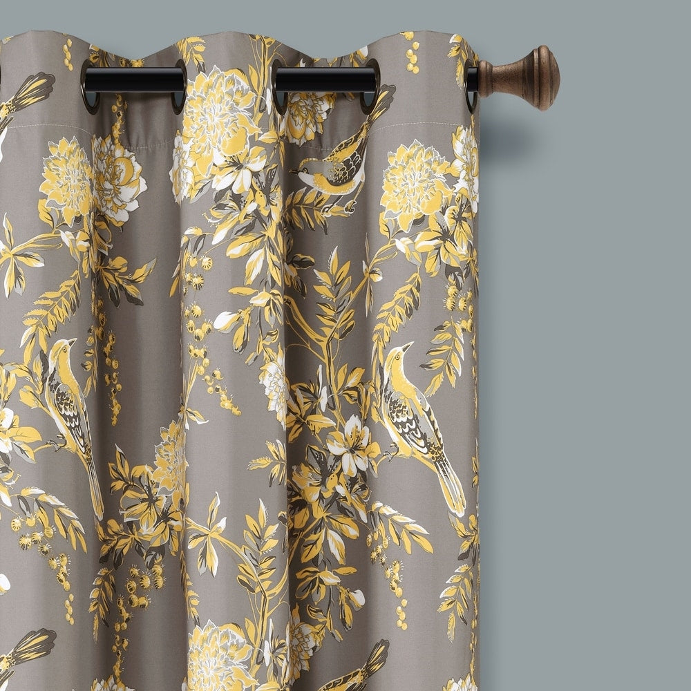 Lush Decor Farmhouse Bird And Flower Insulated Grommet Blackout Window Curtain Panel Pair