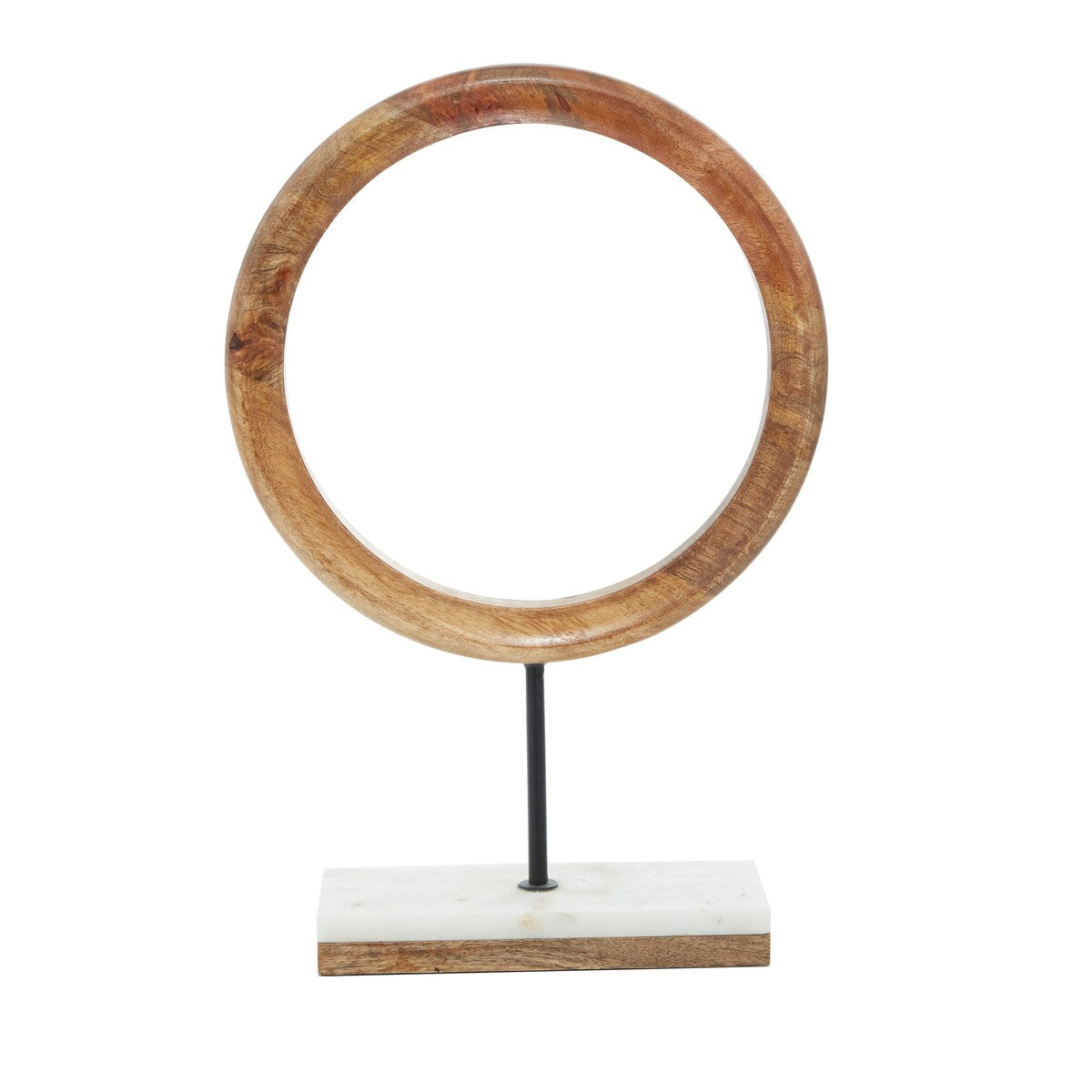 Mango Wood Geometric Circle Decorative Sculpture with Marble Stand - Brown - Roche River Decor