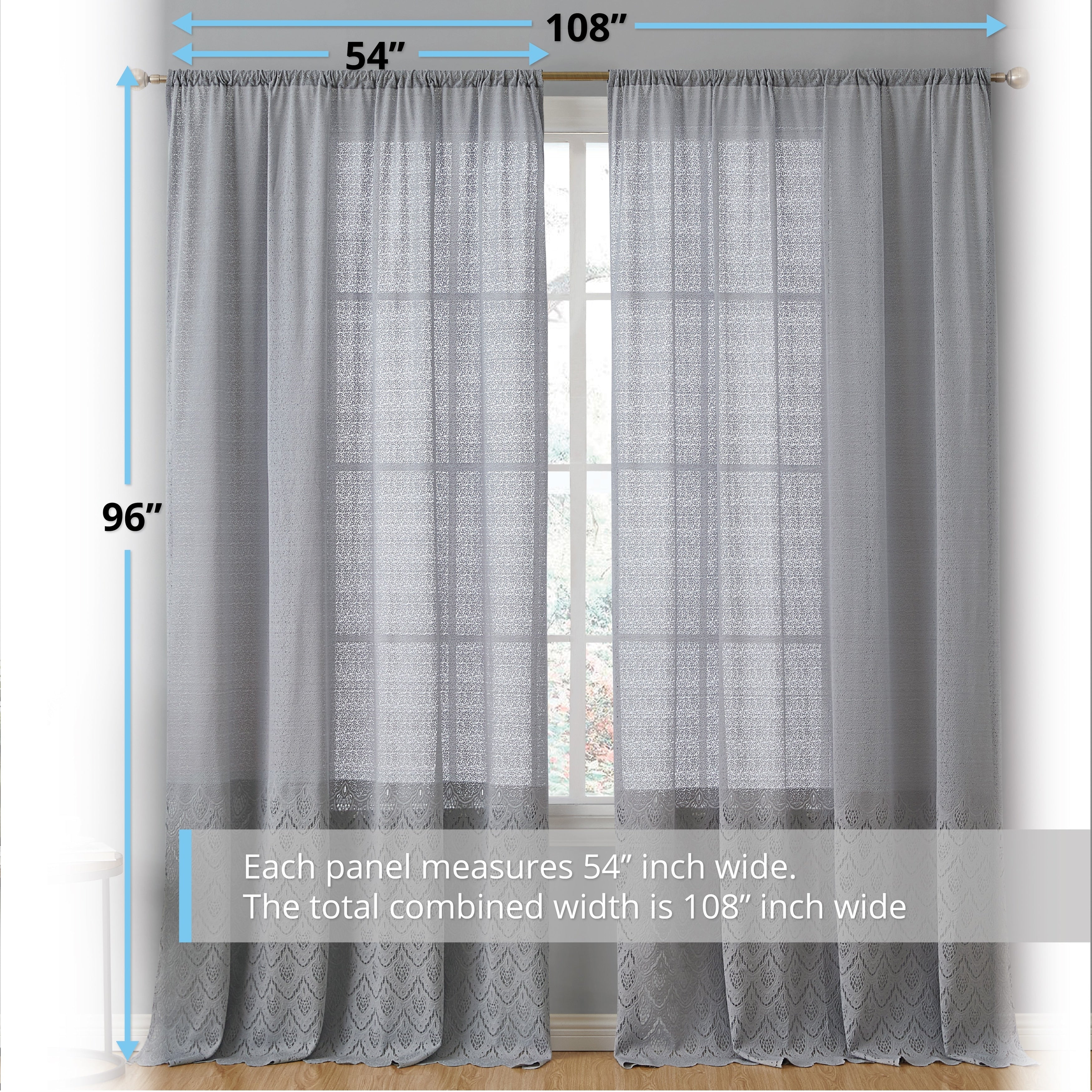 HLC.me Monaco Premium Soft Decorative Ombre Lace Semi Sheer Light Filtering Rod Pocket Window Curtain Panels - Set of 2