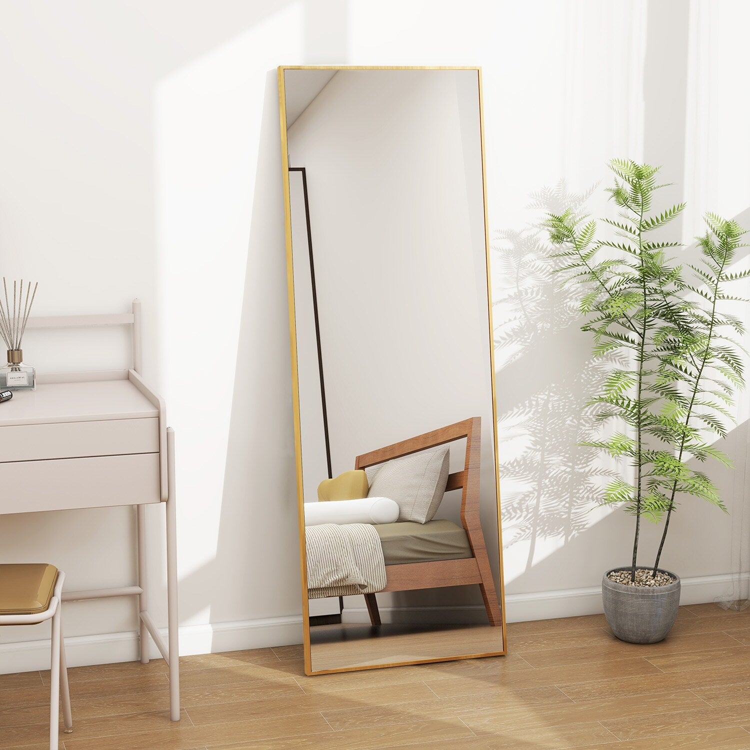 Full Length Mirror Standing Rectangle Black Frame Floor Mirrors Body Dressing Wall-Mounted Mirror