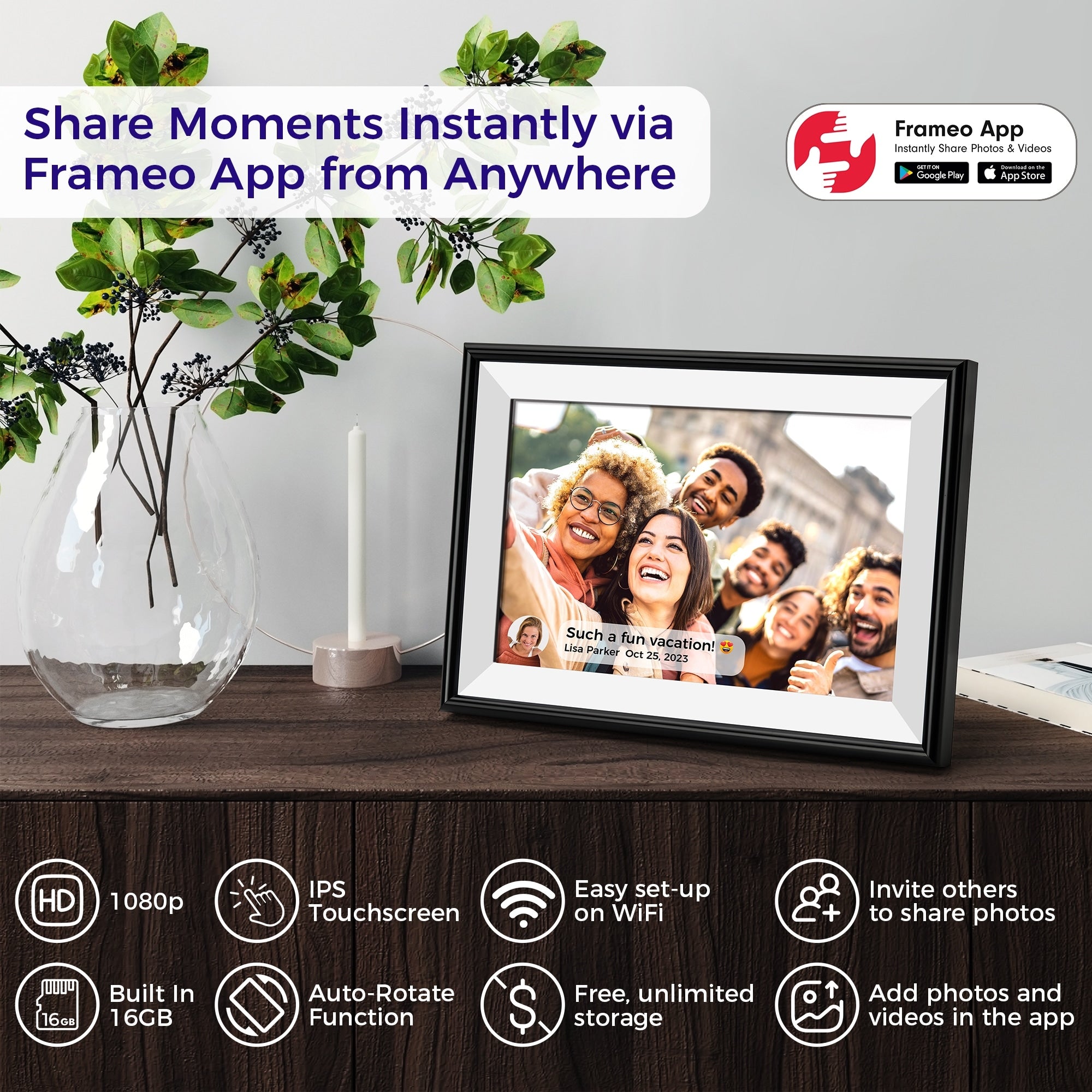 10.1 WiFi Frameo Digital Picture Photo Frame - Aluminum Frame