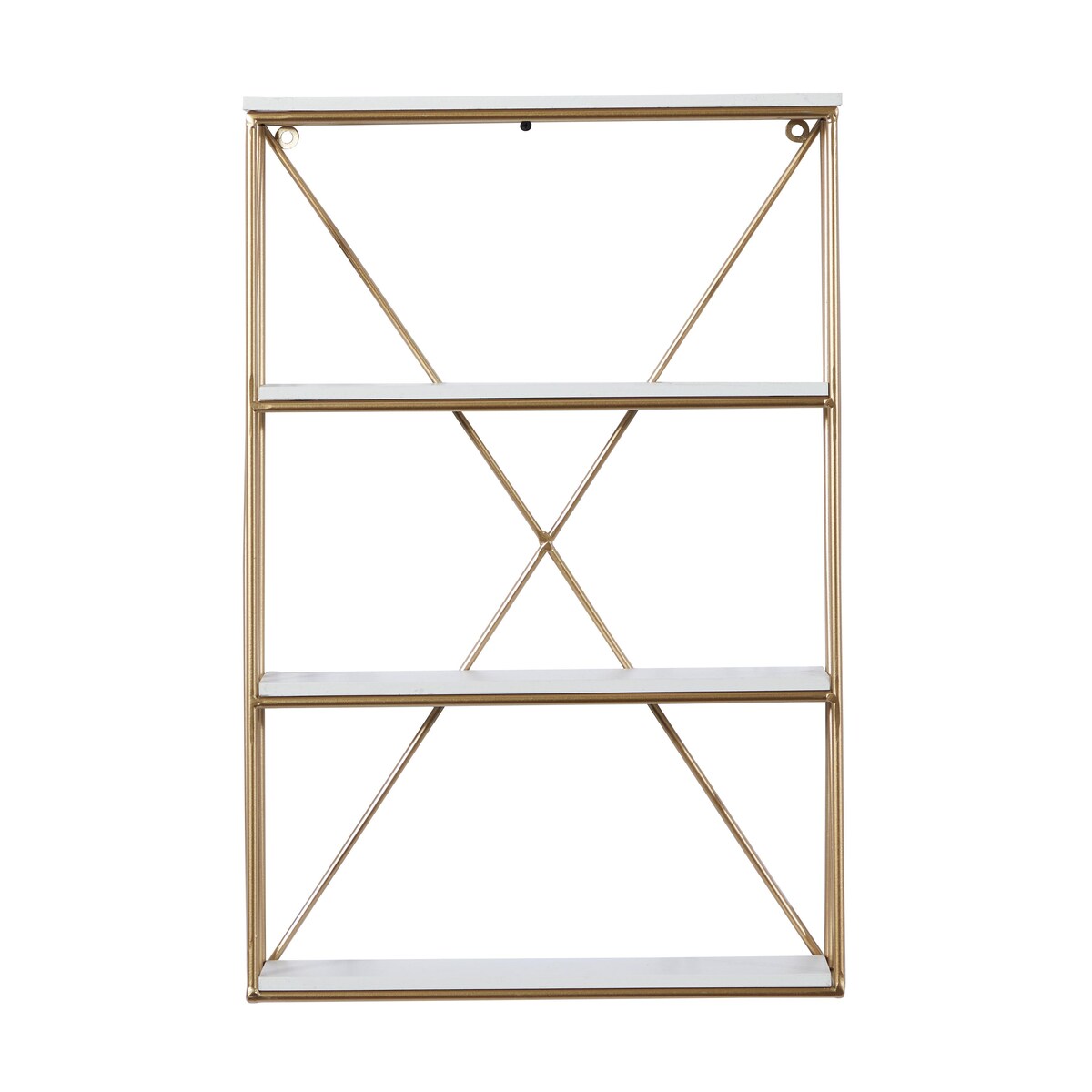 Metal 3 Level Wall Shelf with White Wooden Shelves - Gold - Roche River Decor