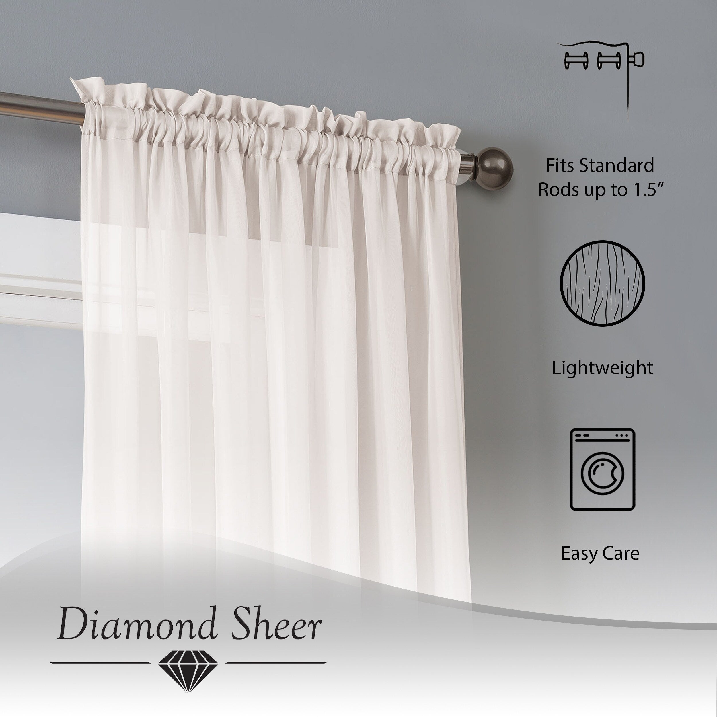 Window Elements Diamond Sheer Voile Extra Wide, 56 Inch Wide. Rod Pocket Curtain Panel