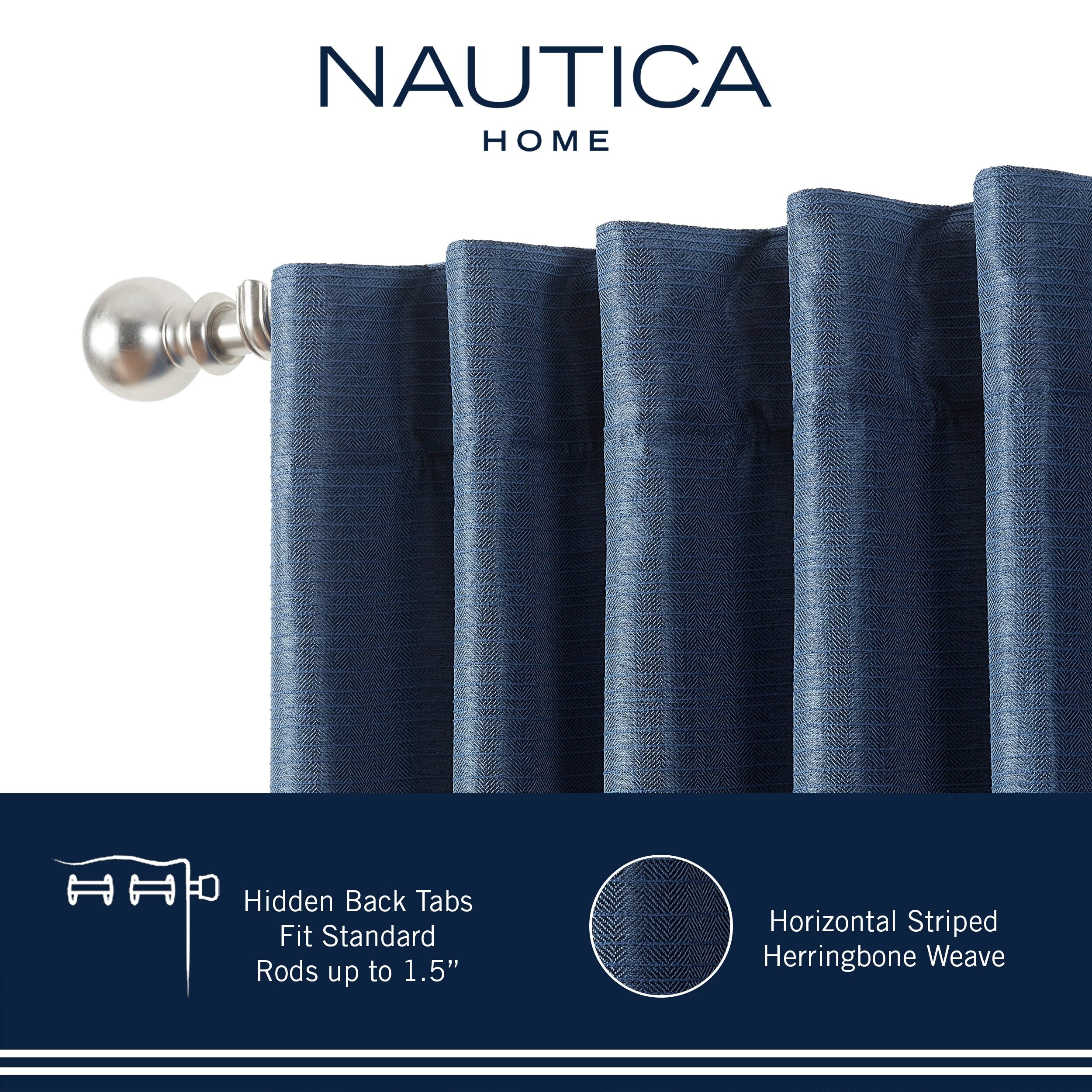 Nautica Robin Thermal Woven Room Darkening Back Tab Window Curtain Panel Pair