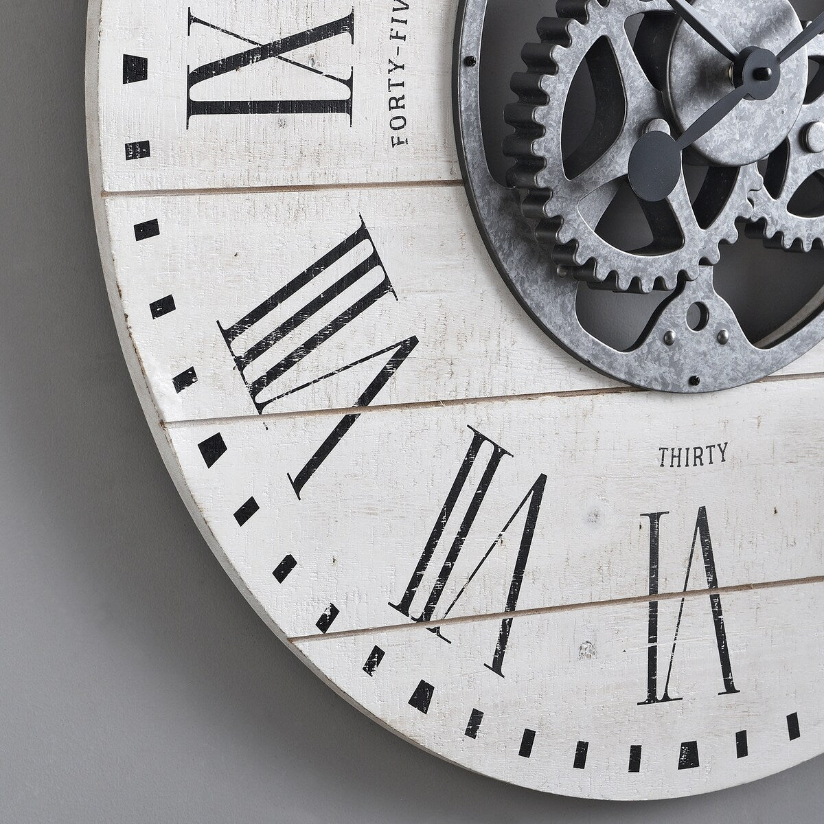 FirsTime & Co. Shiplap Steampunk Farmhouse Wall Clock